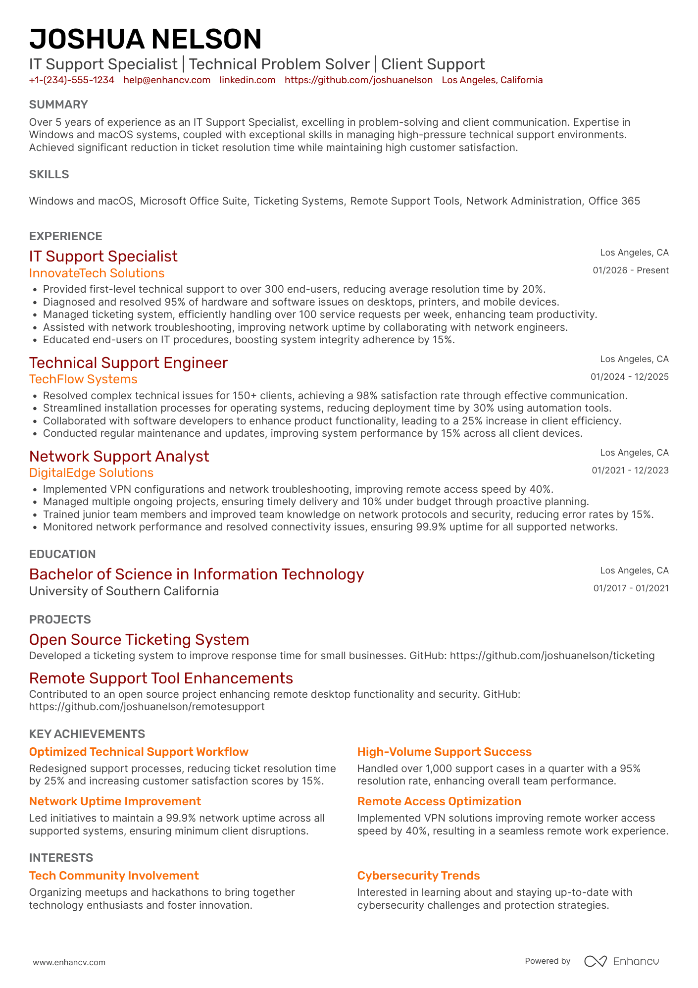 IT Support Specialist Resume Example