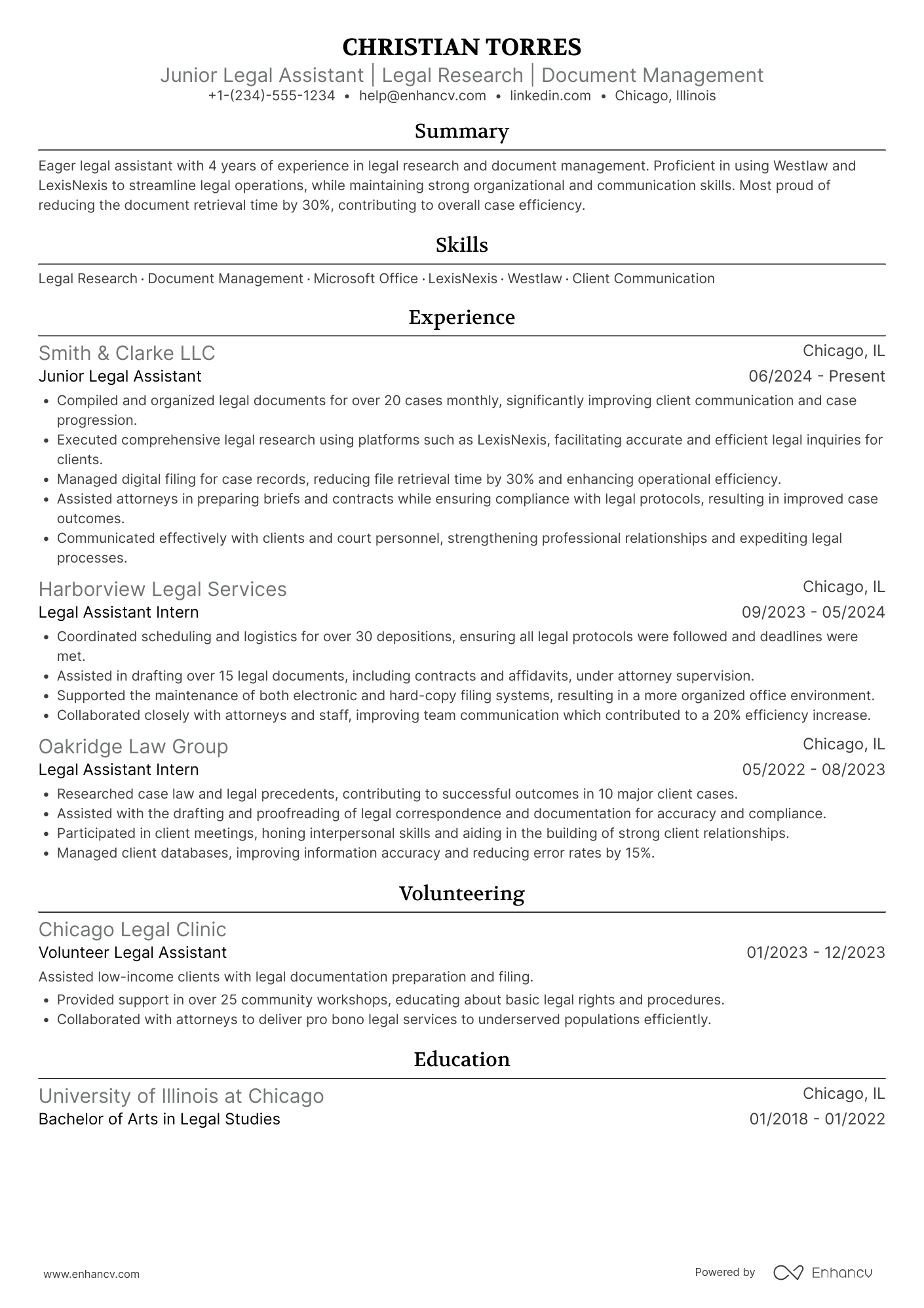 Mid Level Legal Assistant Resume Example