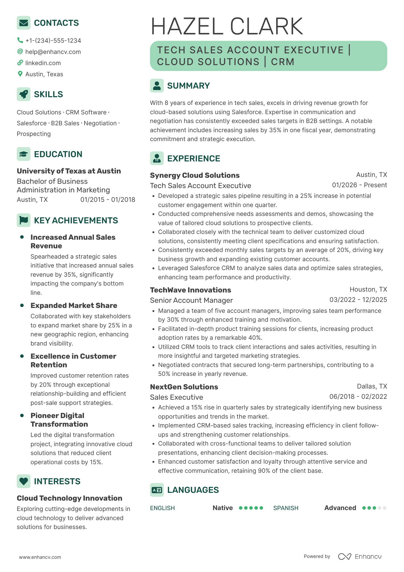 Tech Sales Account Executive Resume Example
