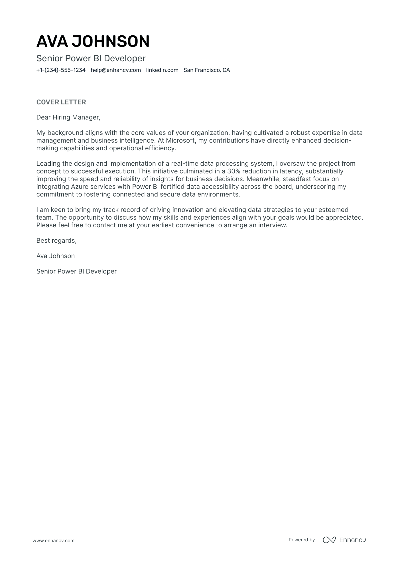 Senior Power BI Developer Resume Example