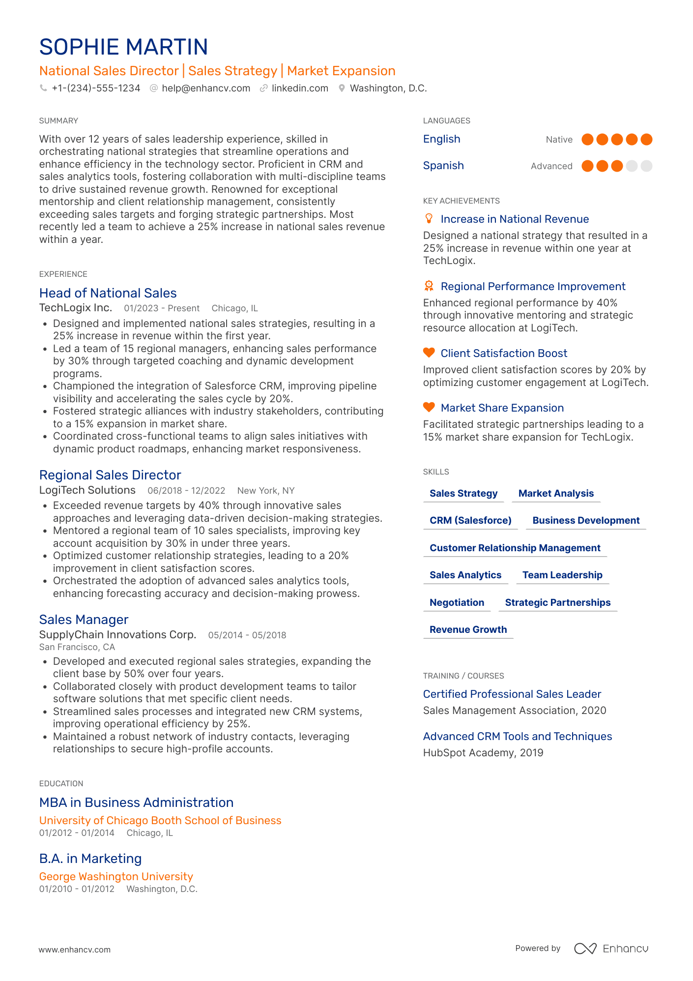 National Sales Director Resume Example