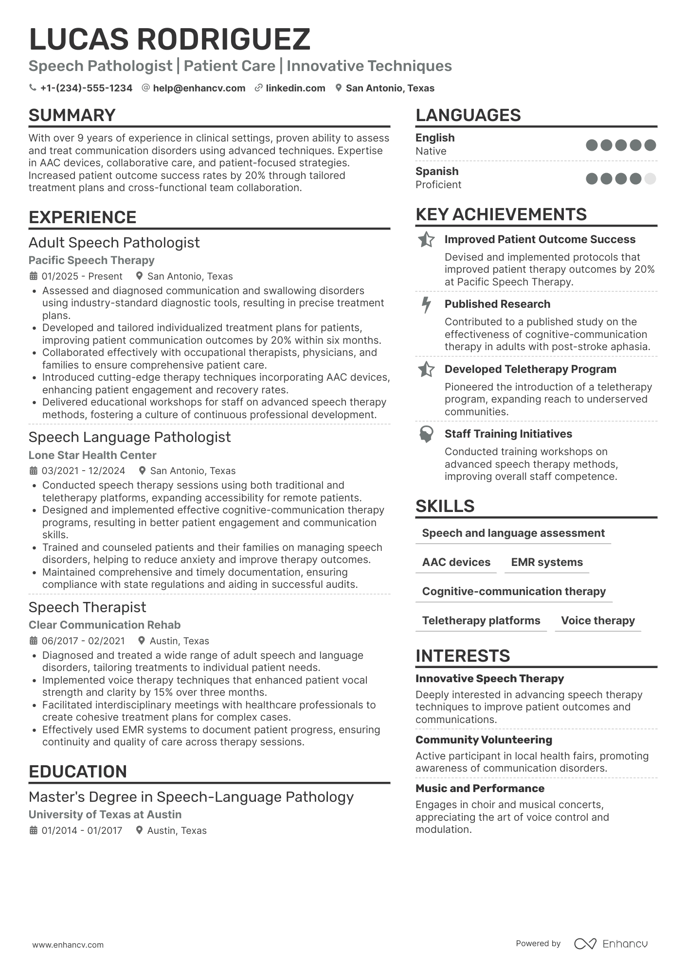 Adult Speech Pathologist Resume Example