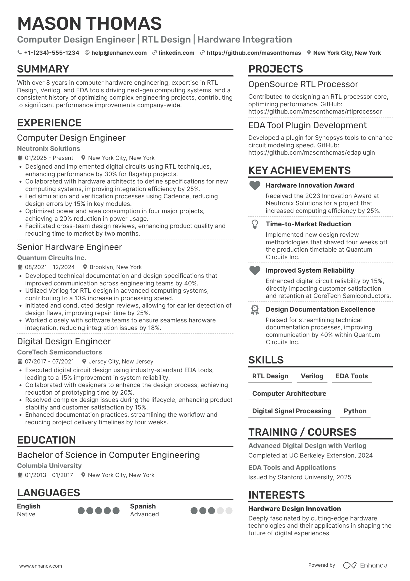 Computer Design Engineer Resume Example
