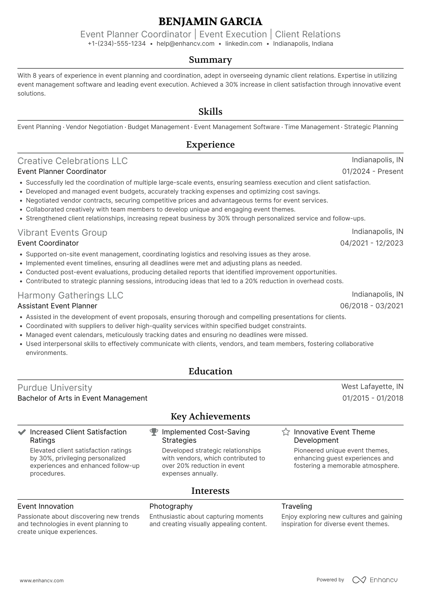 Event Planner Coordinator Resume Example