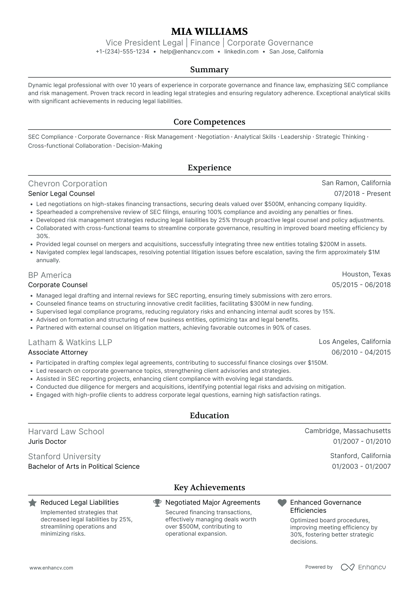 Chief Legal Officer in Financial Services Resume Example