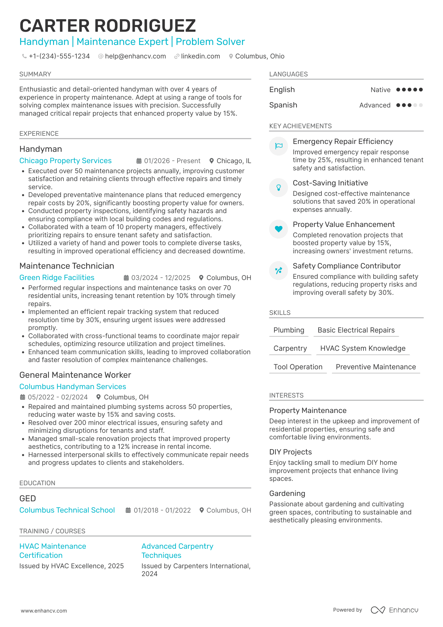 Handyman Resume Example