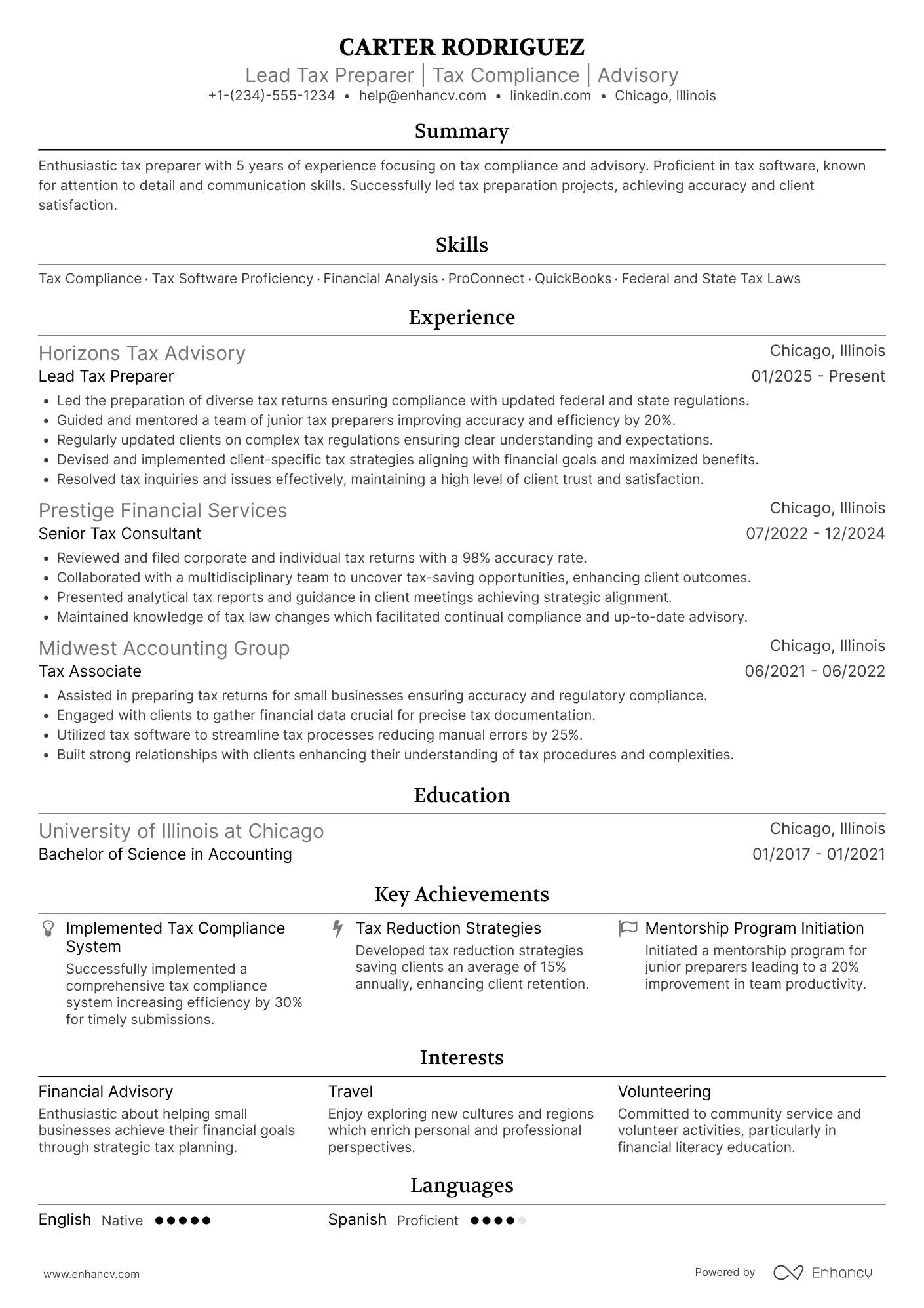 Lead Tax Preparer Resume Example