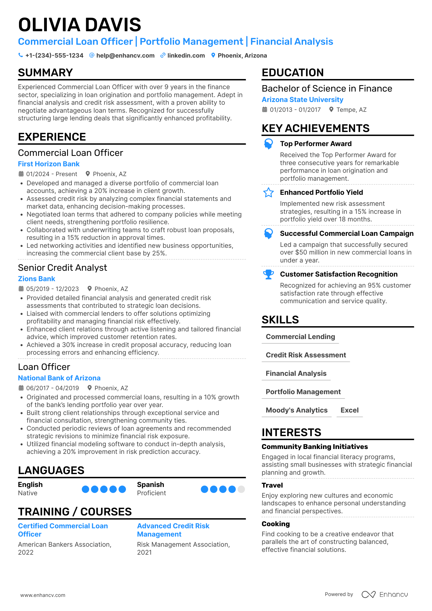 Commercial Loan Officer Resume Example
