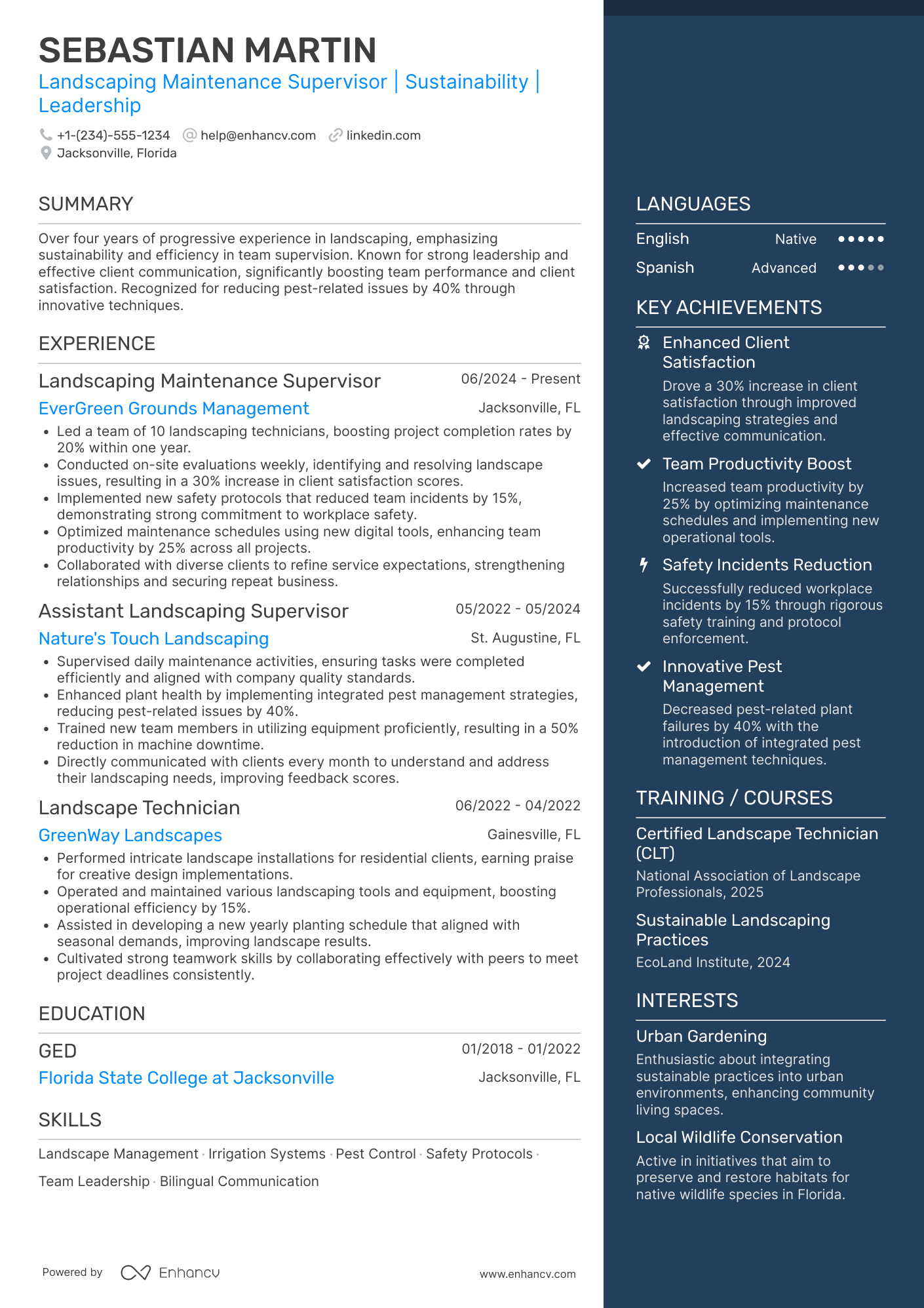 Landscaping Maintenance Supervisor Resume Example