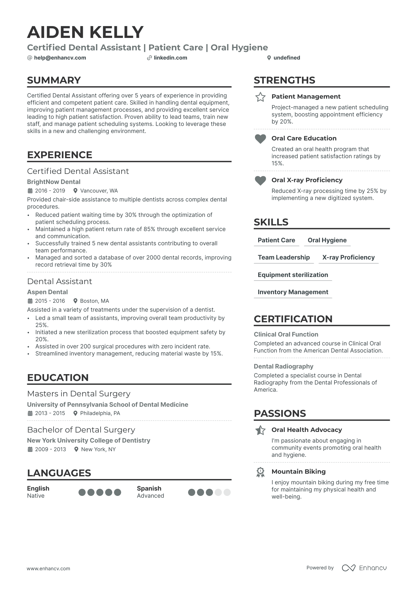 Certified Dental Assistant Resume Example