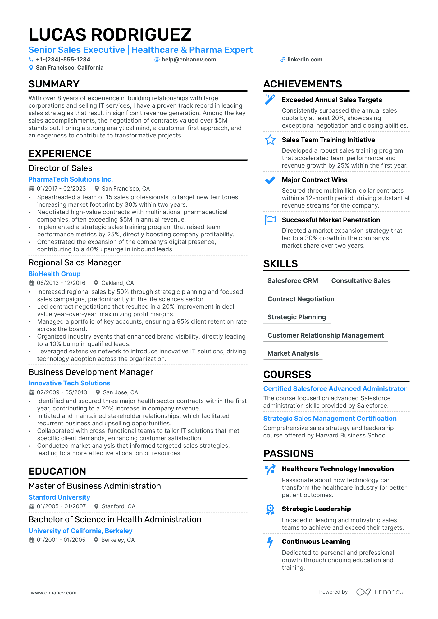Senior Sales Manager Resume Example