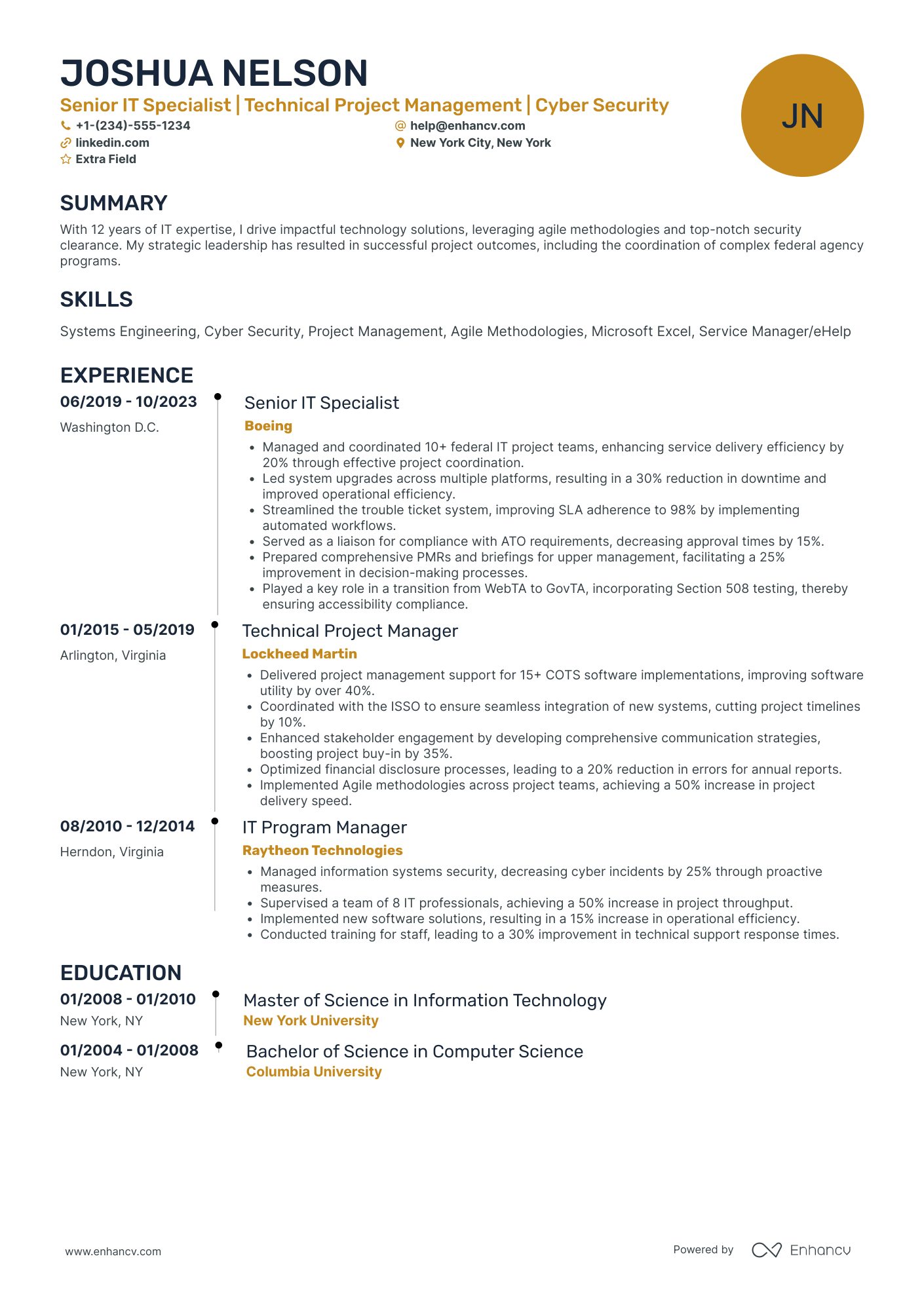 Senior IT Specialist Resume Example