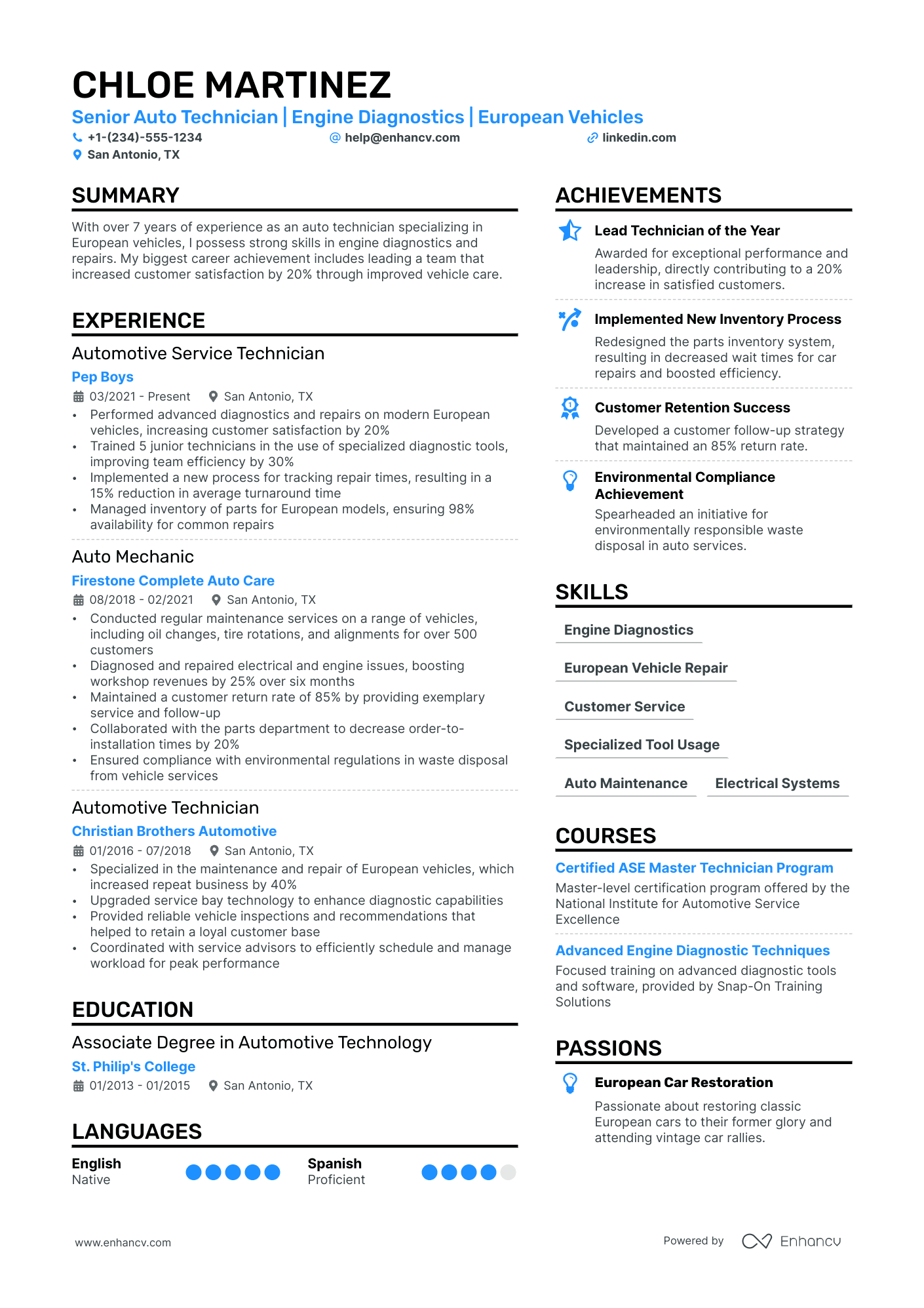 Automotive Technician Resume Example