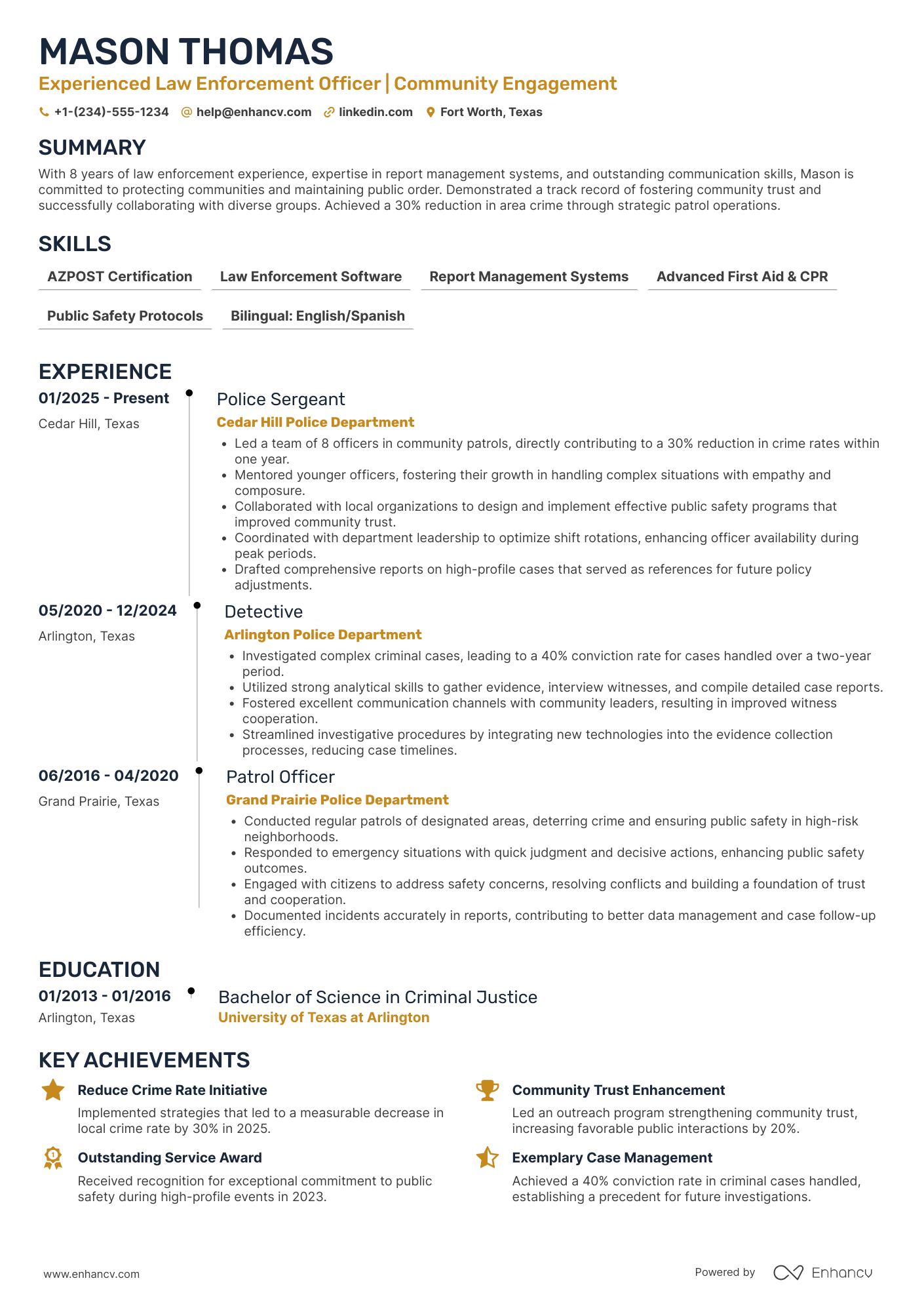 Law Enforcement Resume Example