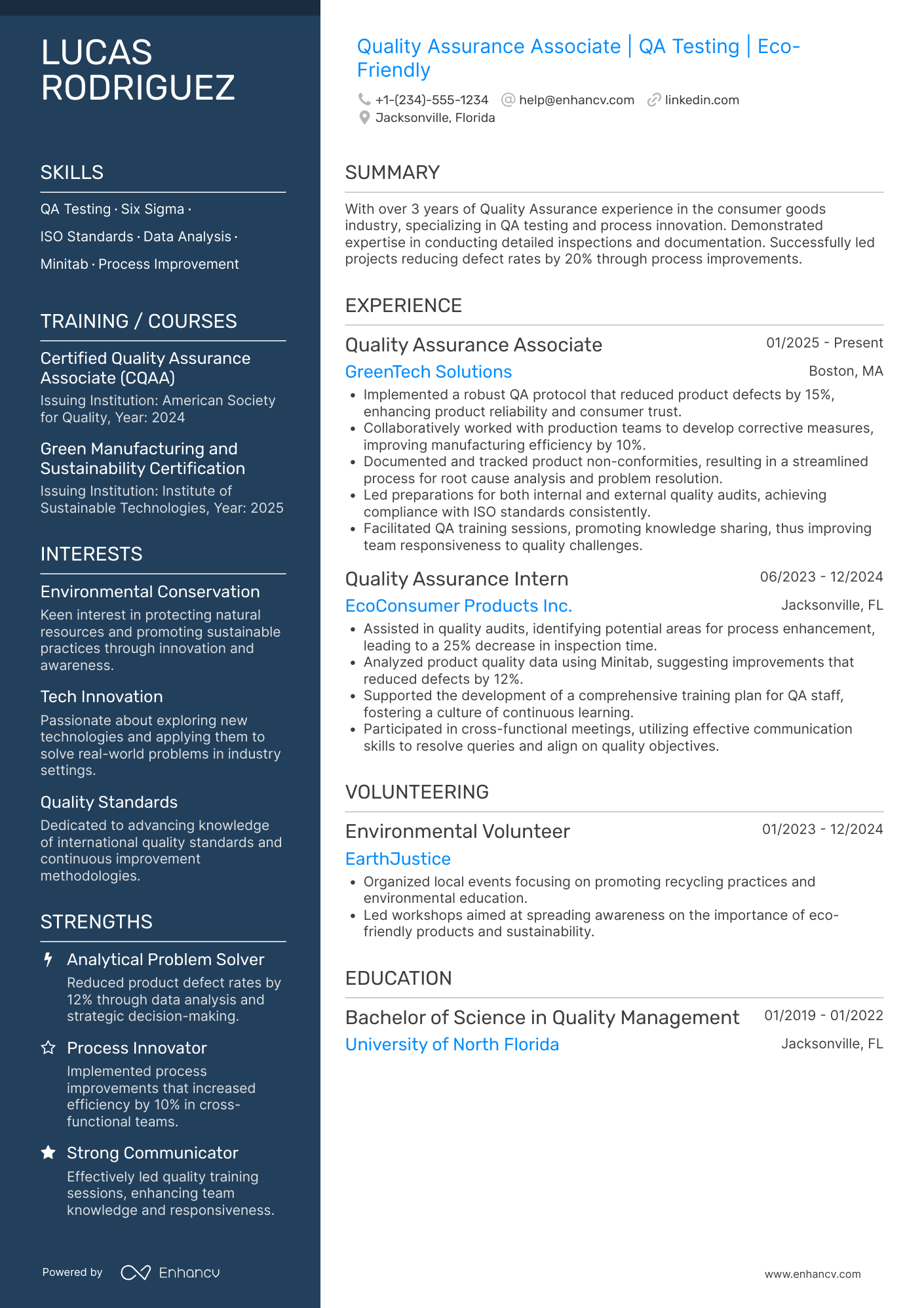 Quality Assurance Associate Resume Example
