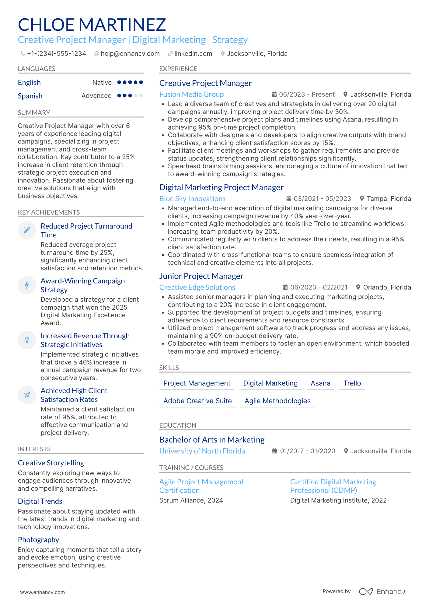 Creative Project Manager Resume Example