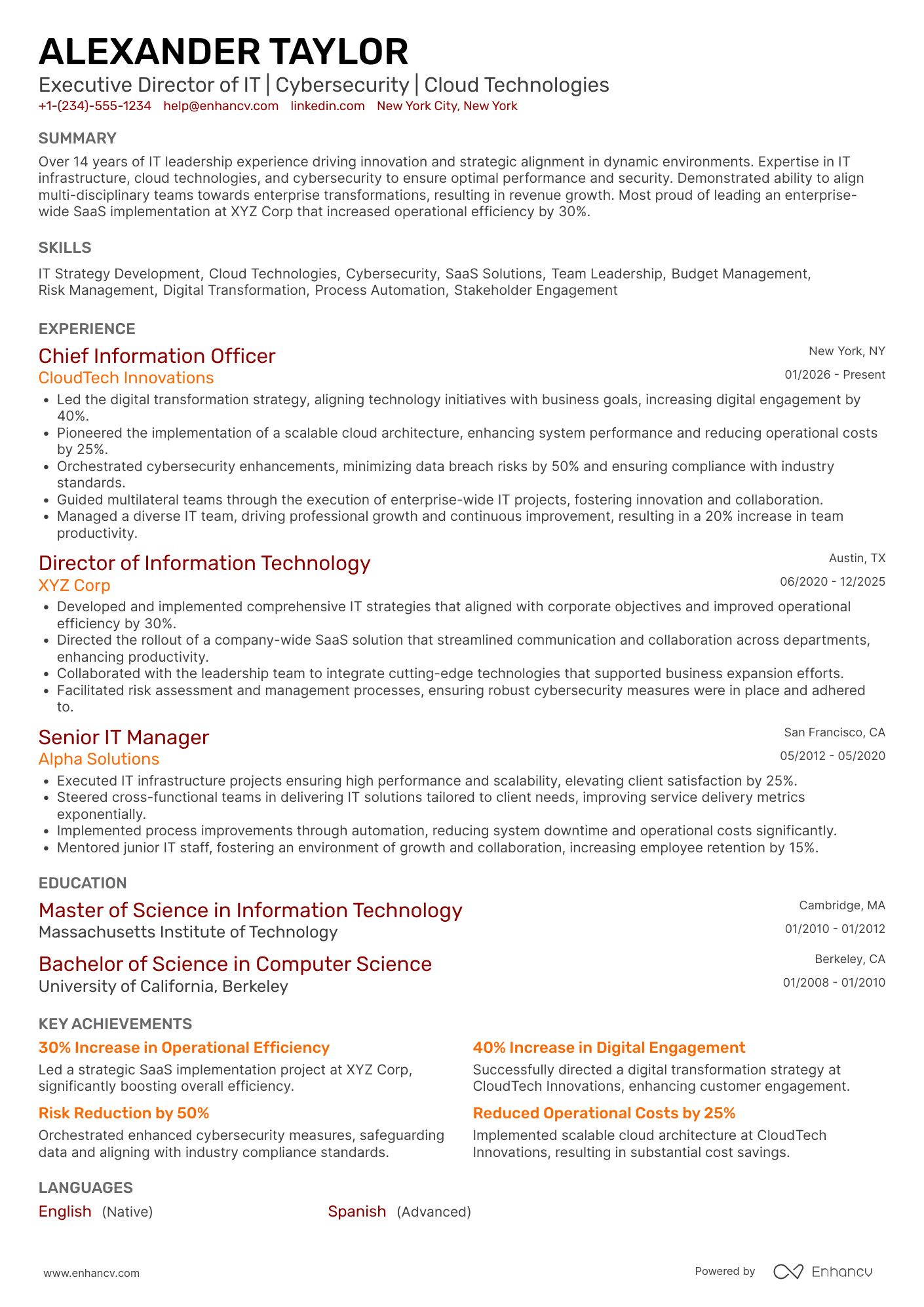 Executive Director of Information Technology Resume Example