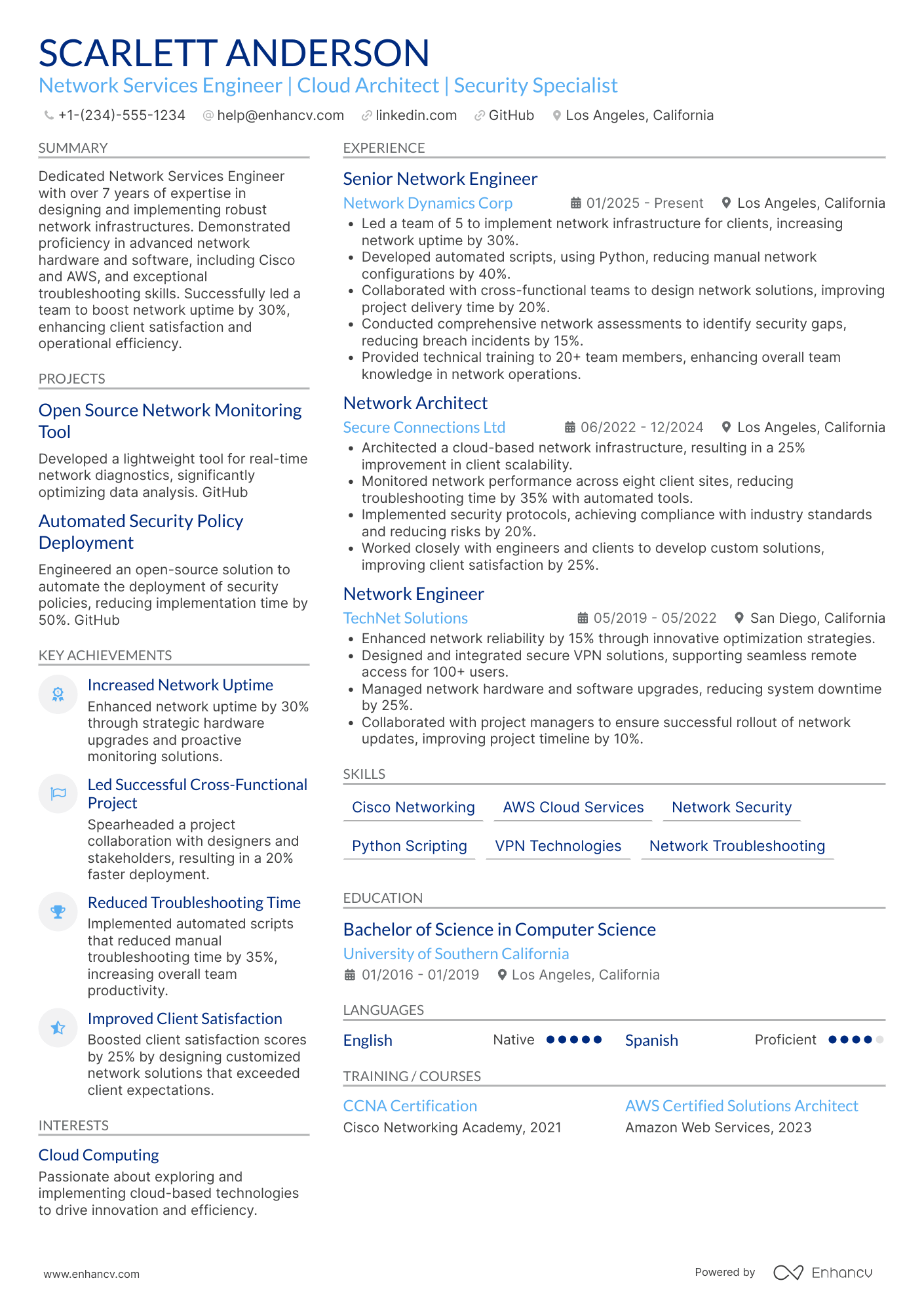 Network Services Engineer Resume Example
