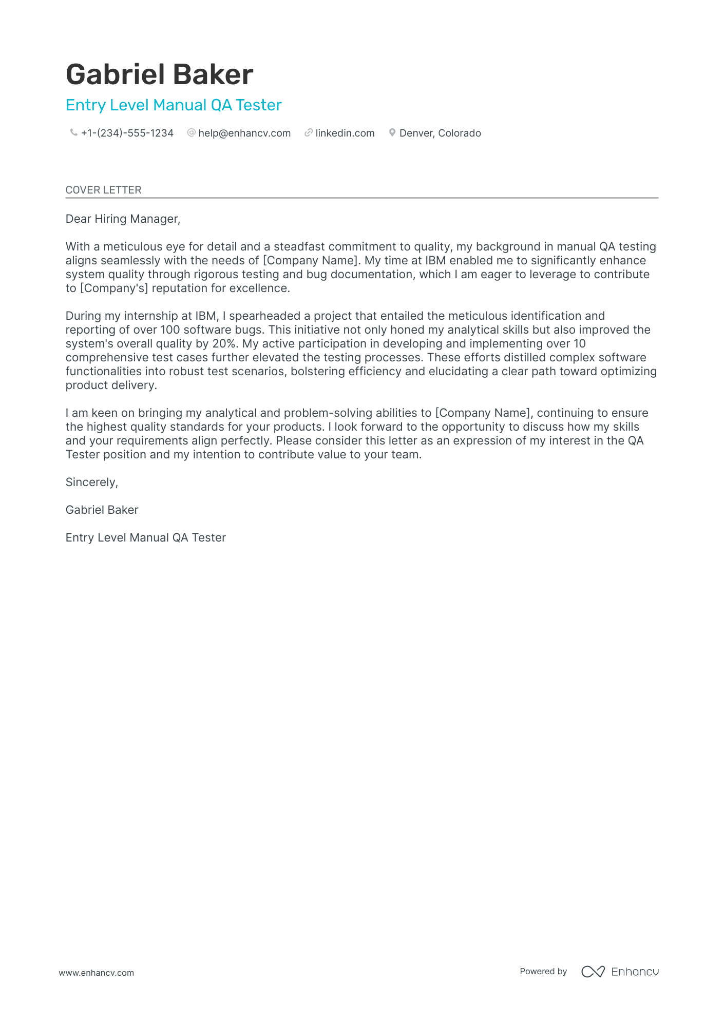 Entry Level Manual QA Tester Resume Example