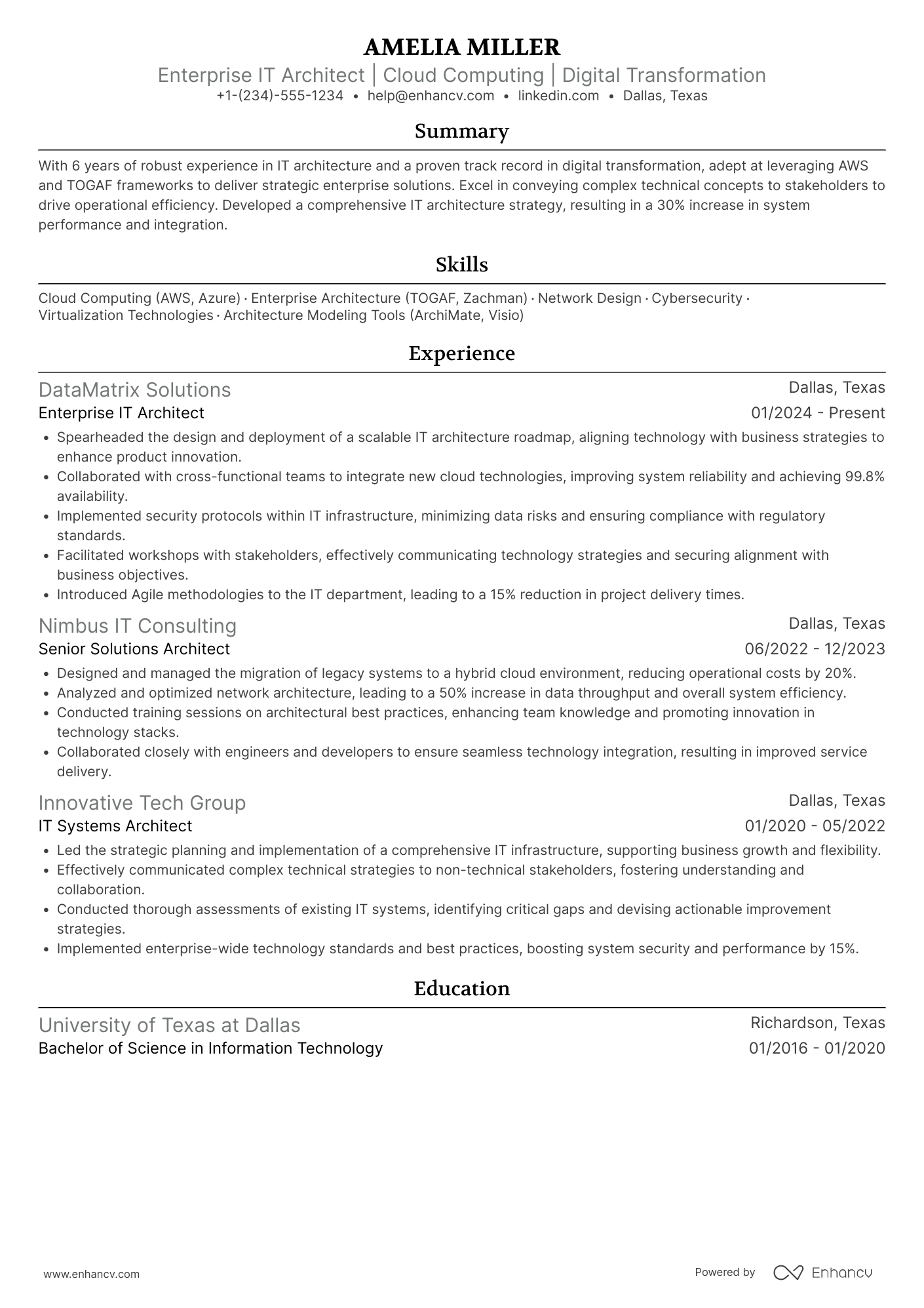 Enterprise IT Architect Resume Example