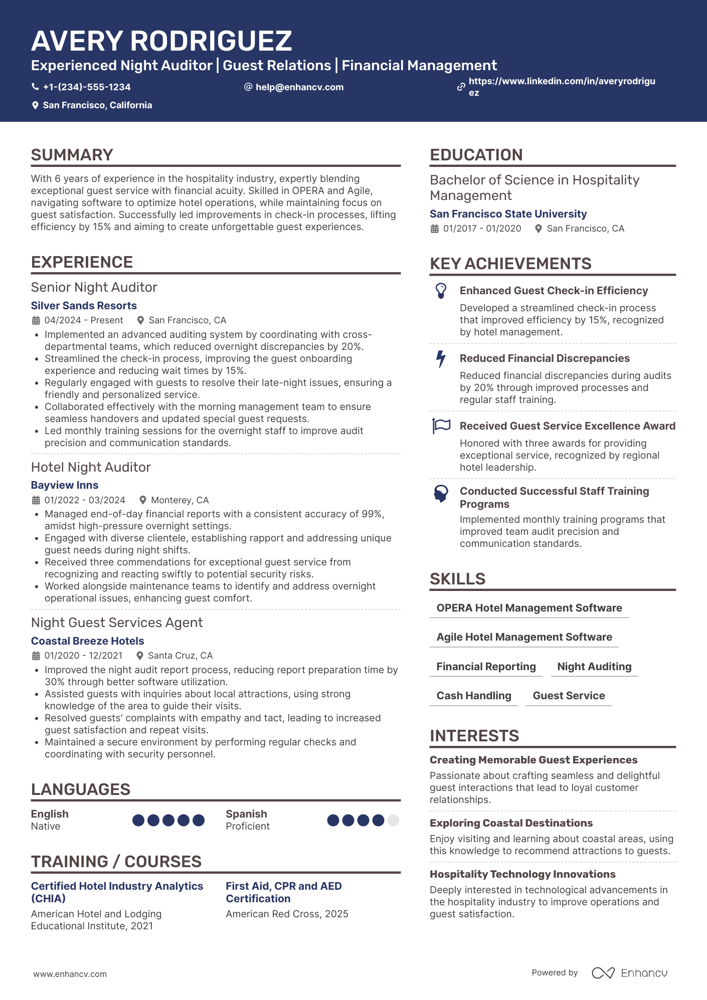 Hotel Night Auditor Resume Example