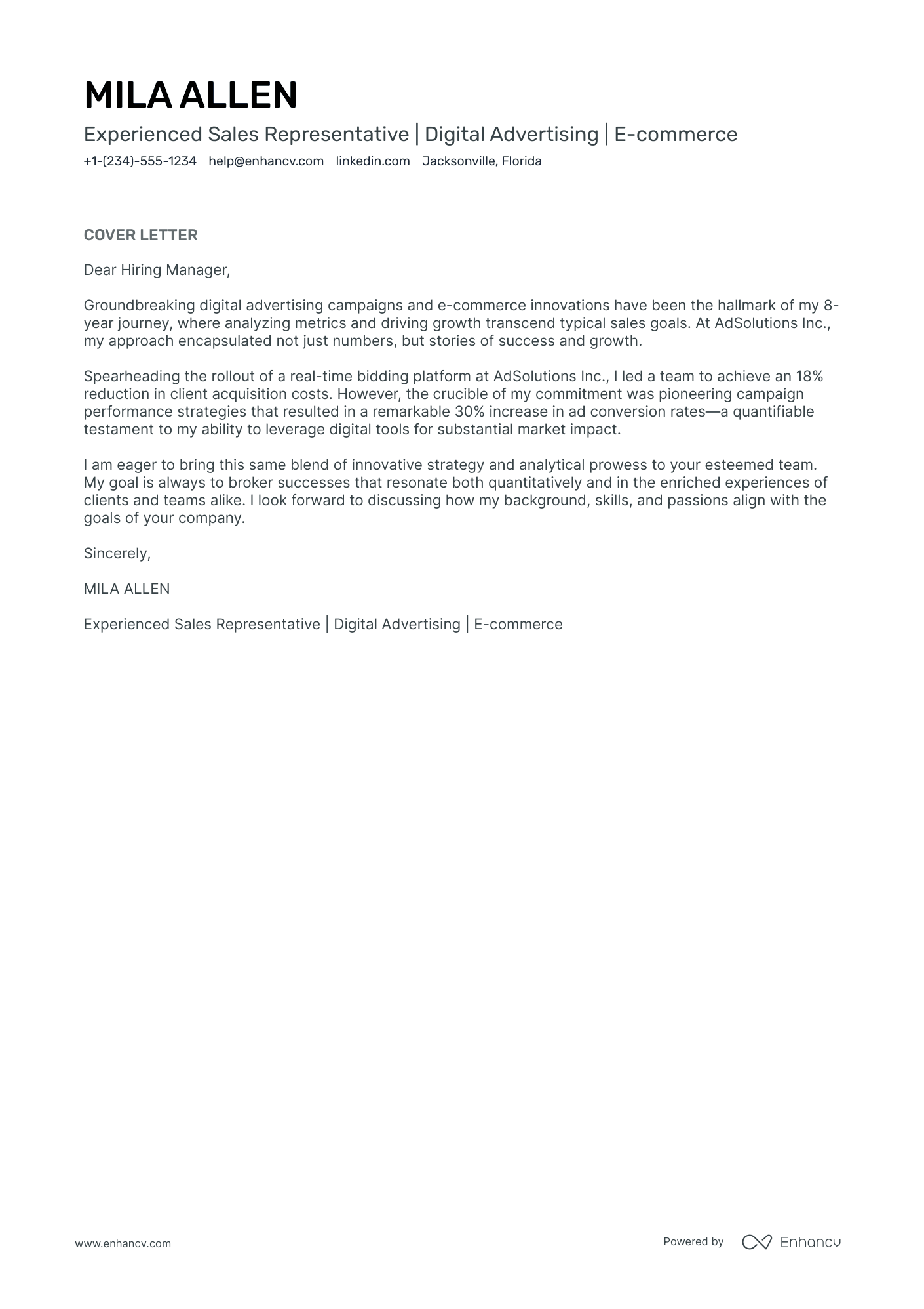 Advertising Sales Representative Resume Example