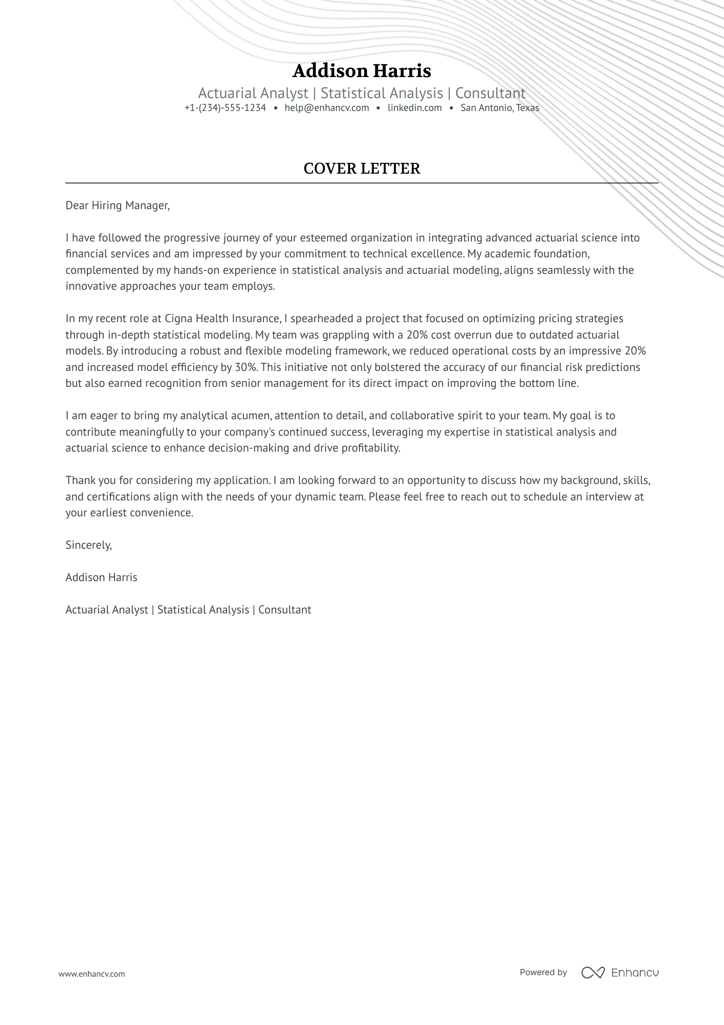 Experienced Actuary Resume Example