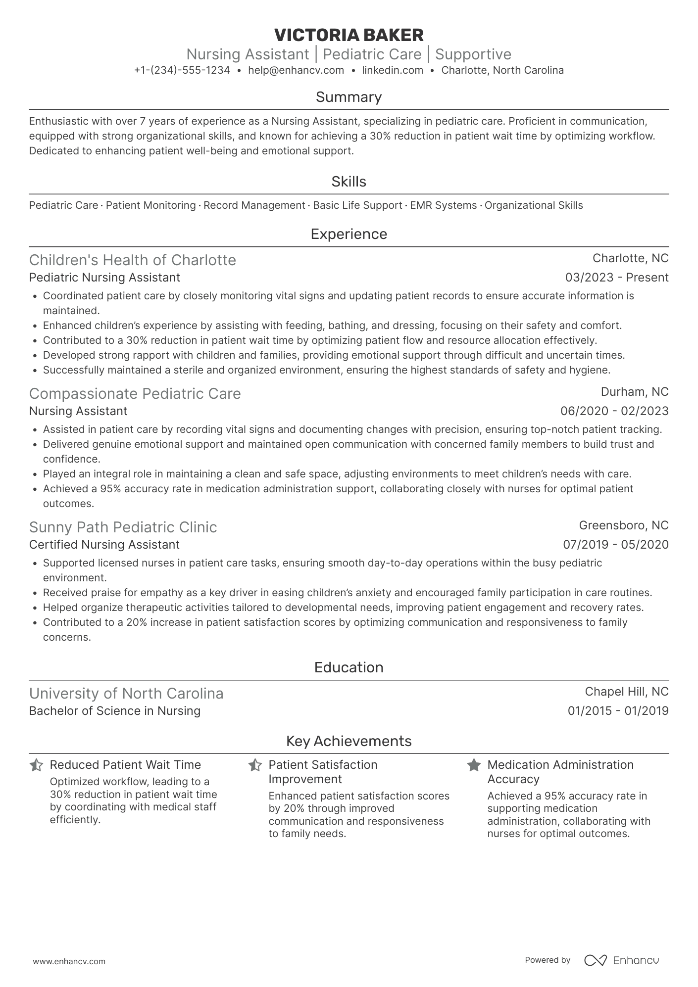 Pediatric Nursing Assistant Resume Example