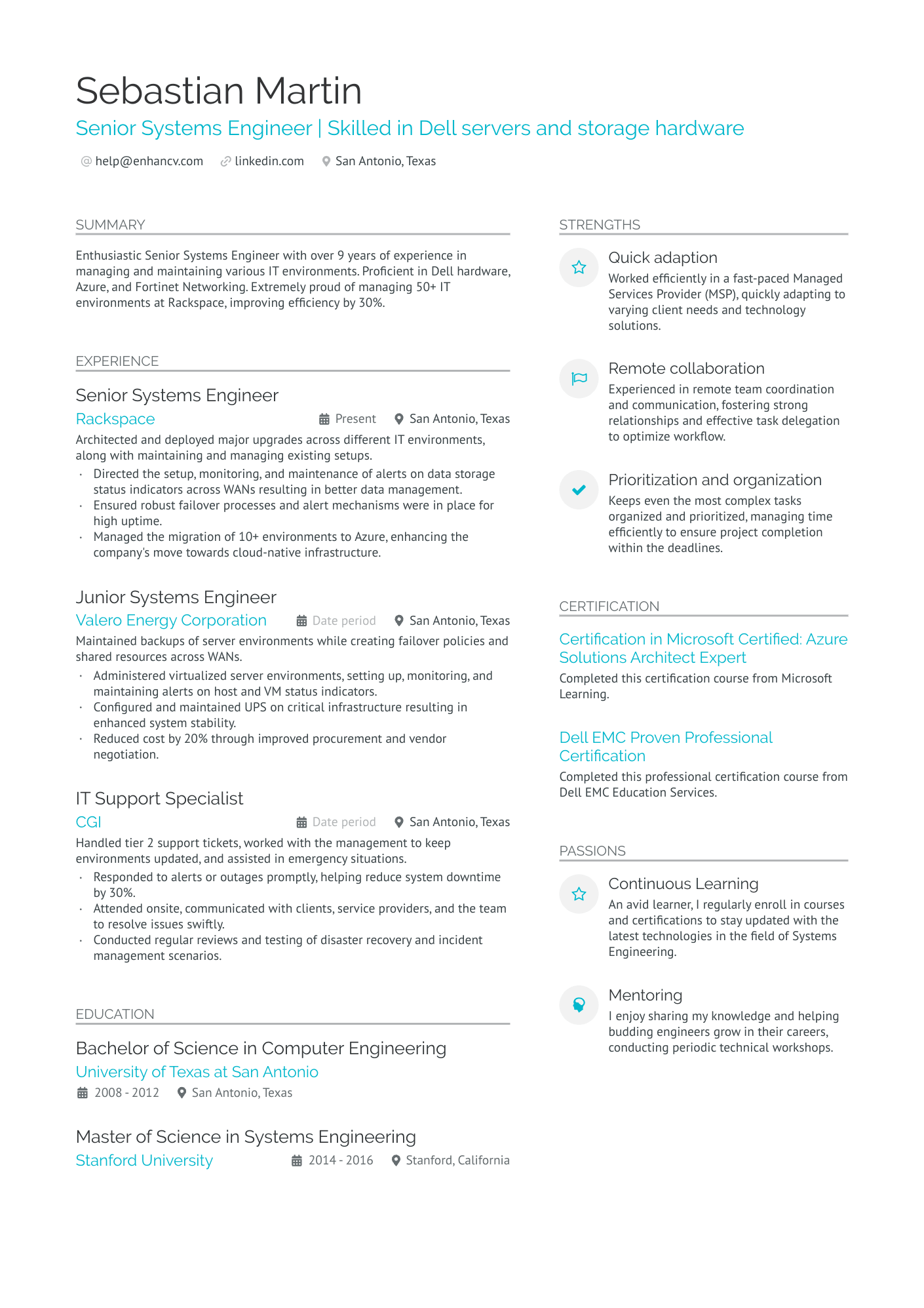 Senior Systems Engineer Resume Example