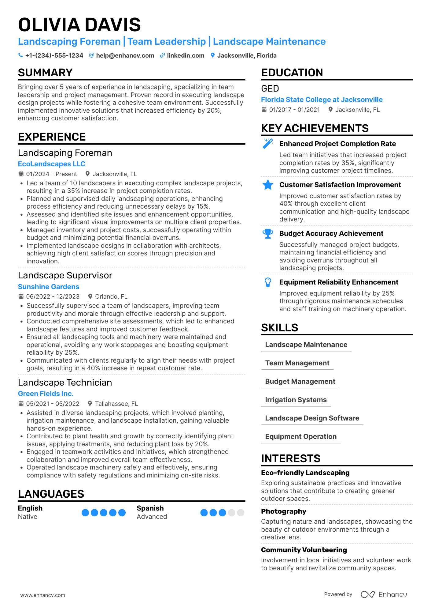 Landscaping Foreman Resume Example