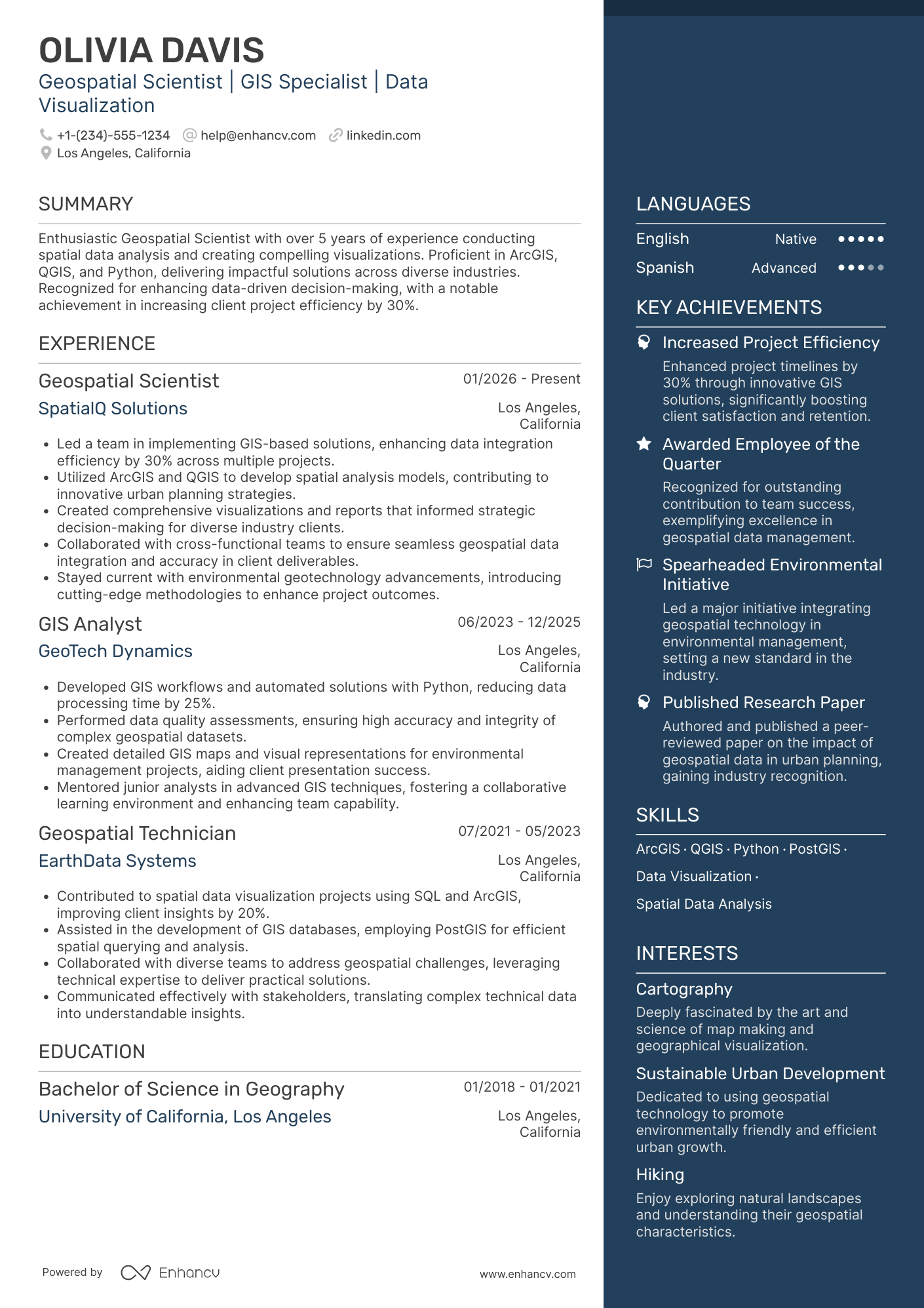 Geospatial Scientist Resume Example