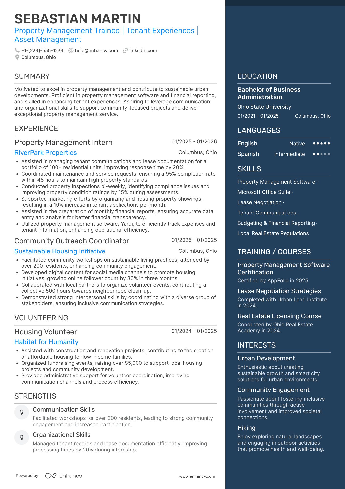 Property Manager Trainee Resume Example