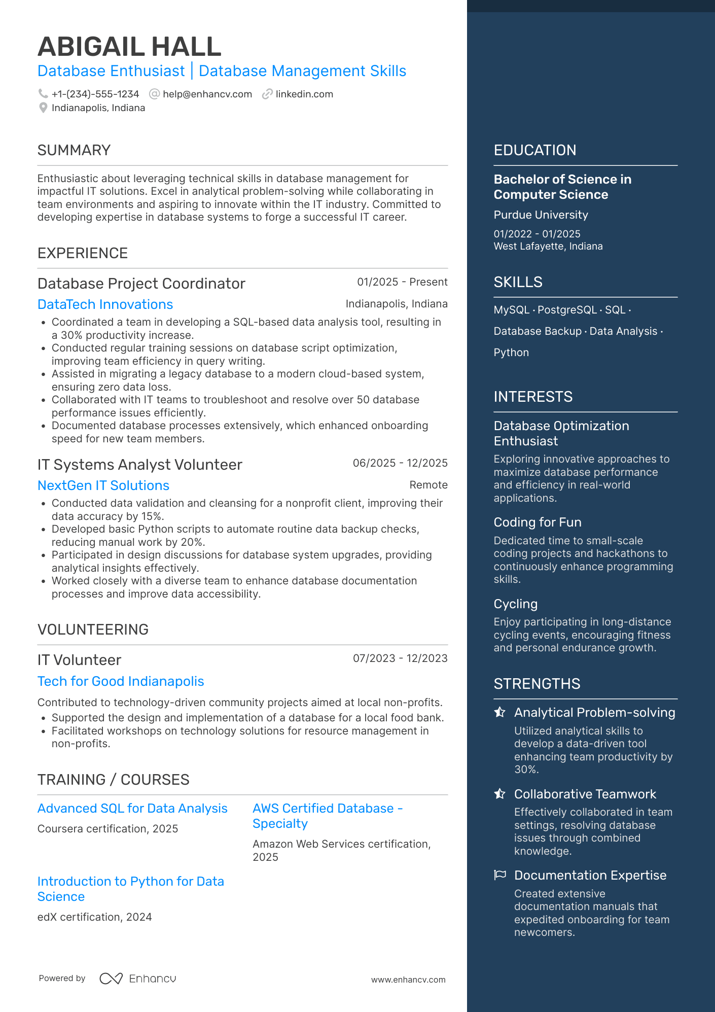 IT Database Administrator Intern Resume Example