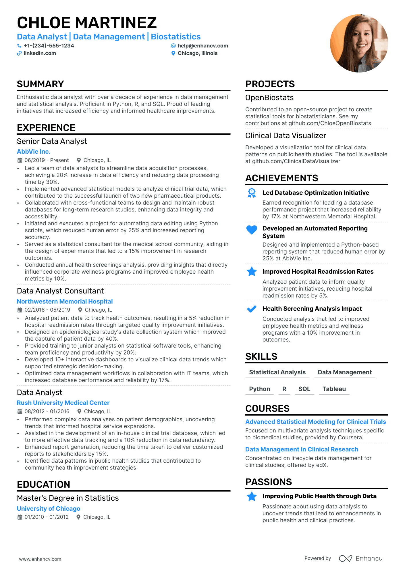 Statistical Data Analyst Resume Example