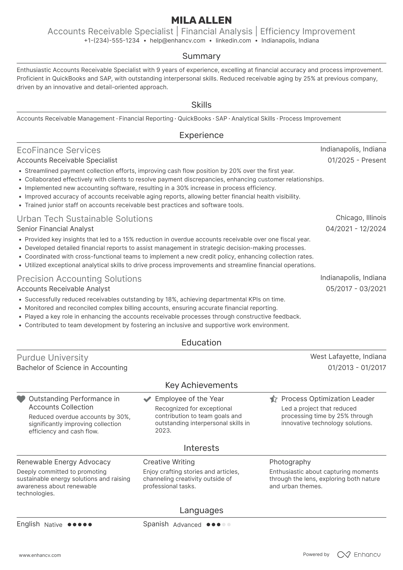 Accounts Receivable Specialist Resume Example