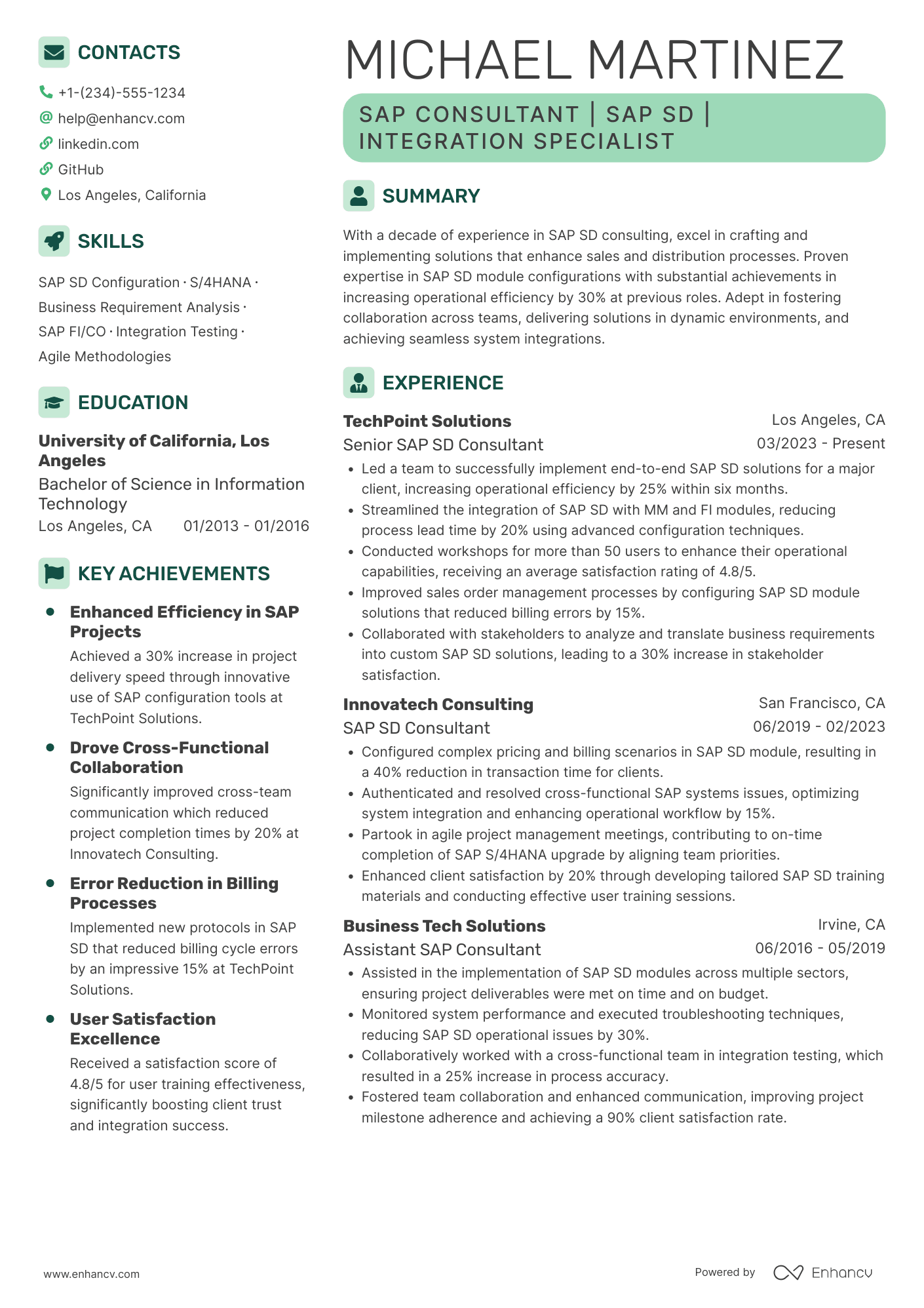 SAP SD Consultant Resume Example