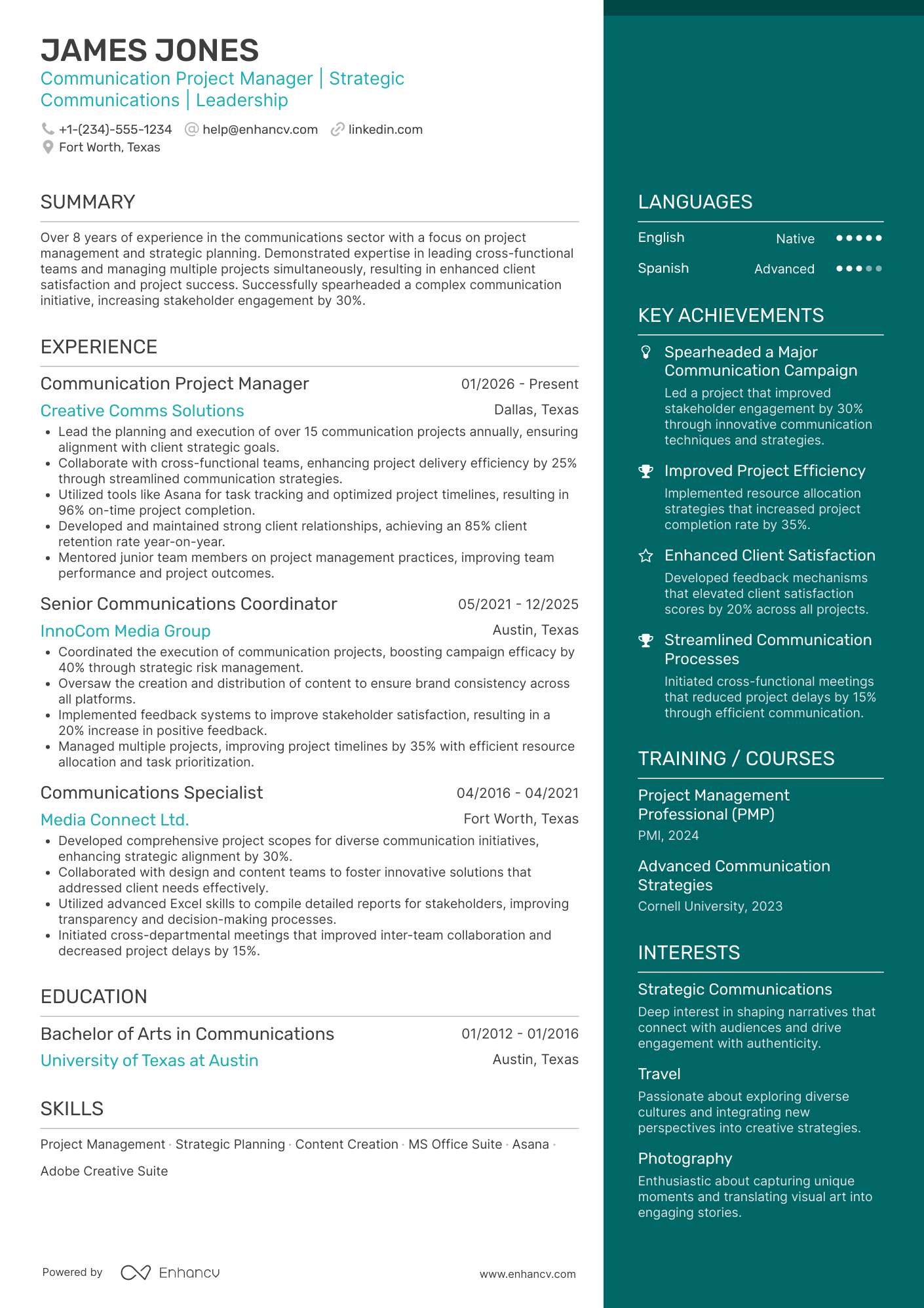Communication Project Manager Resume Example