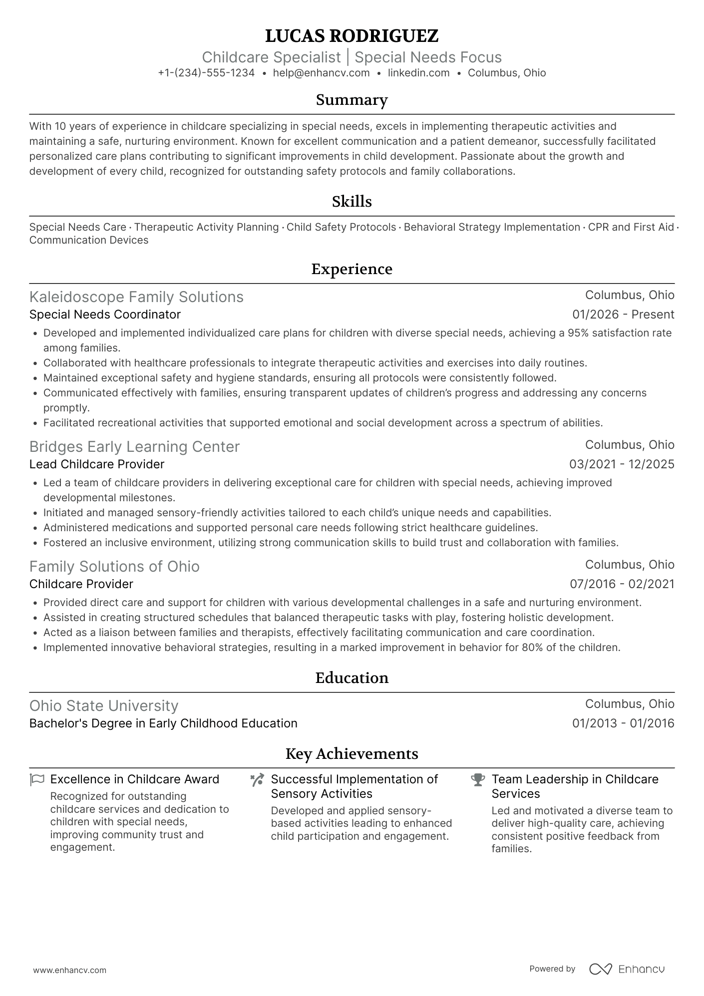 Special Needs Babysitter Resume Example
