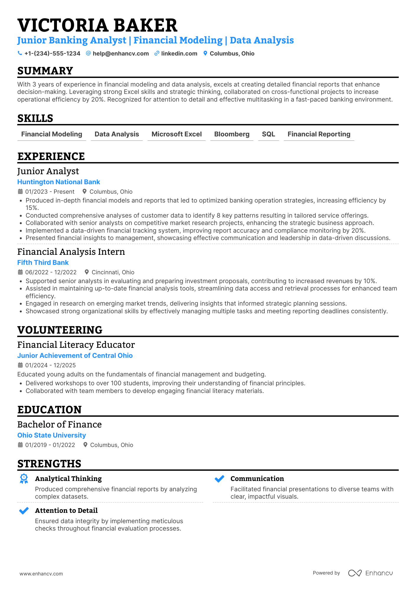 Junior Banking Analyst Resume Example