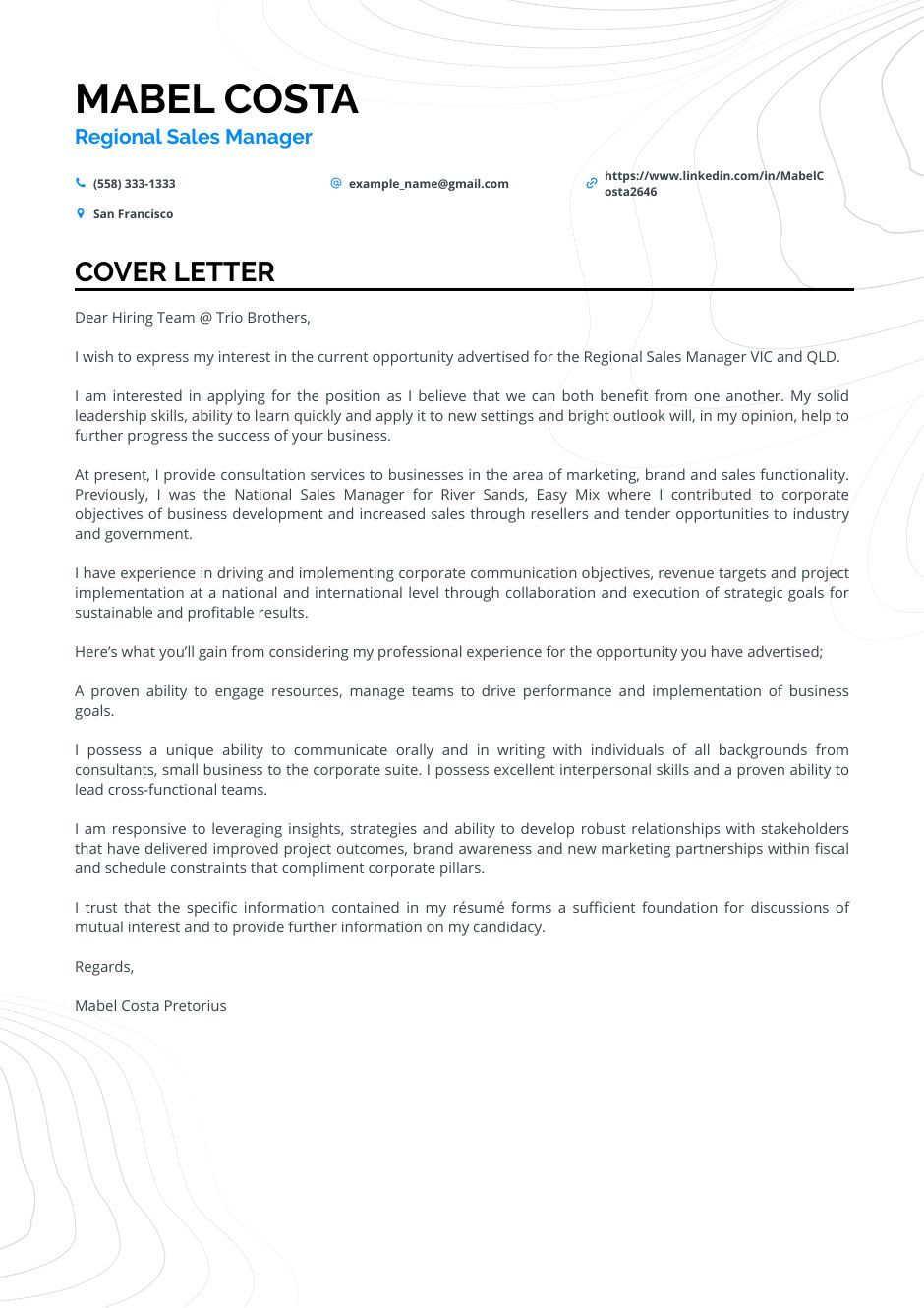 business manager cover letter