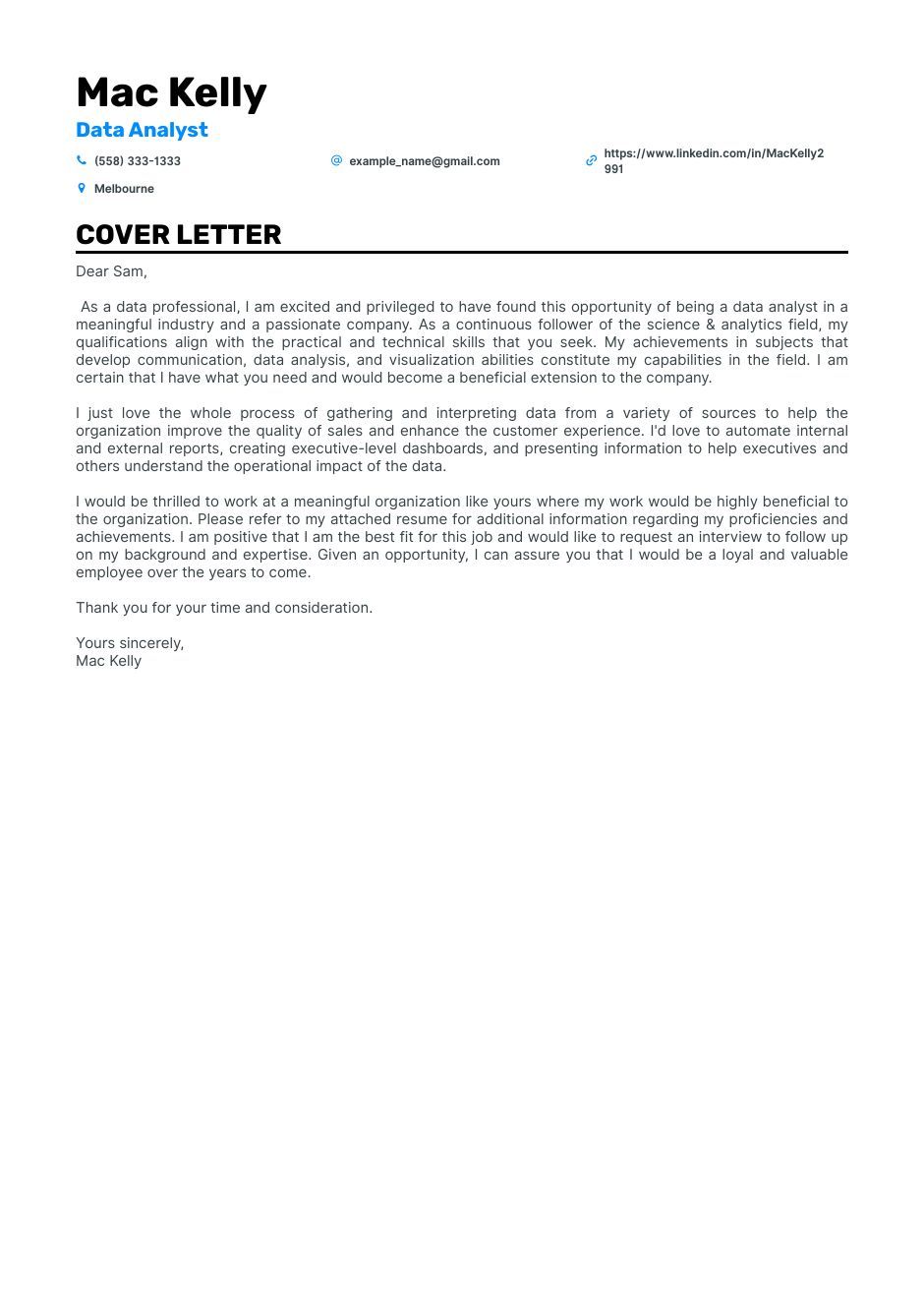 data analyst cover letter example