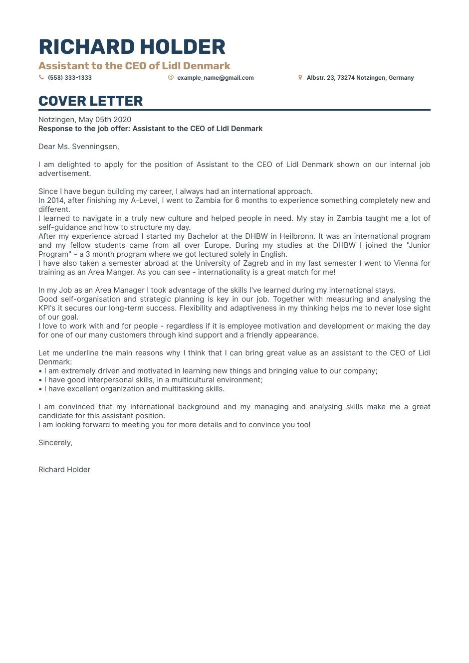 executive assistant cover letter template