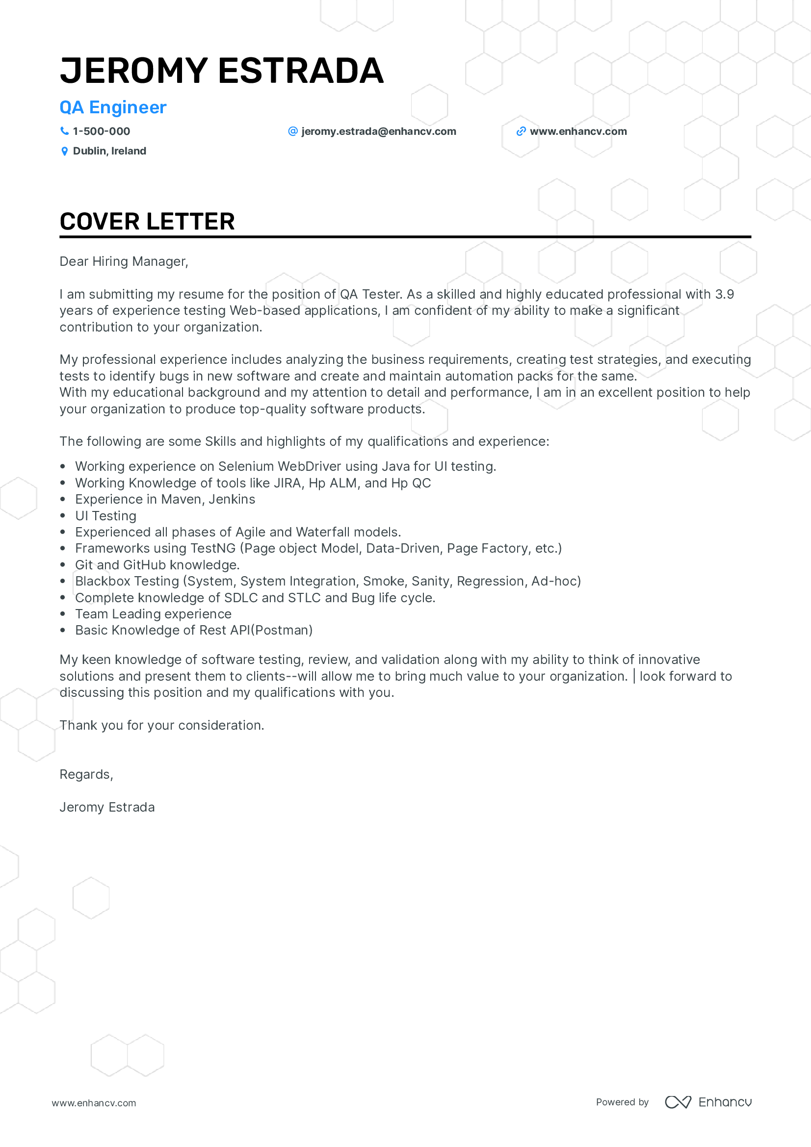 Tester Cover Letter Template in PDF - FREE Download