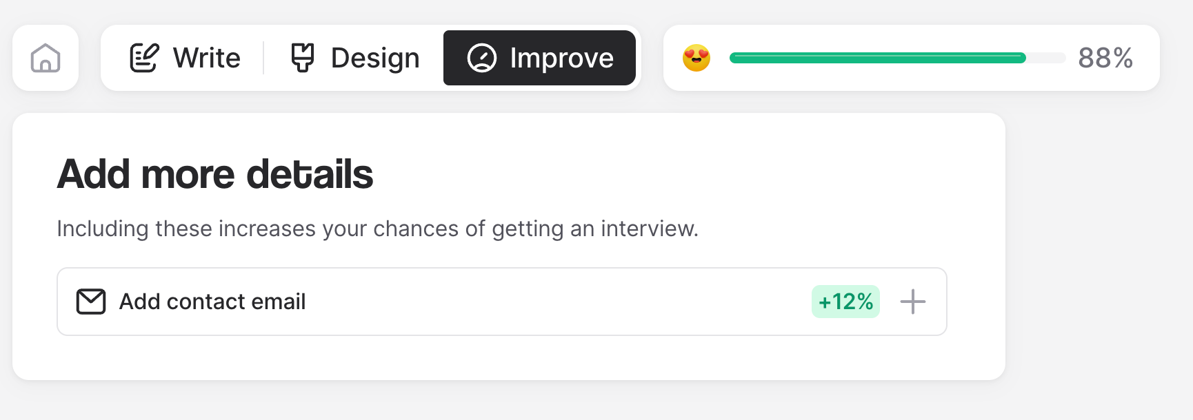 The Improve bar in Resume.co's resume builder.