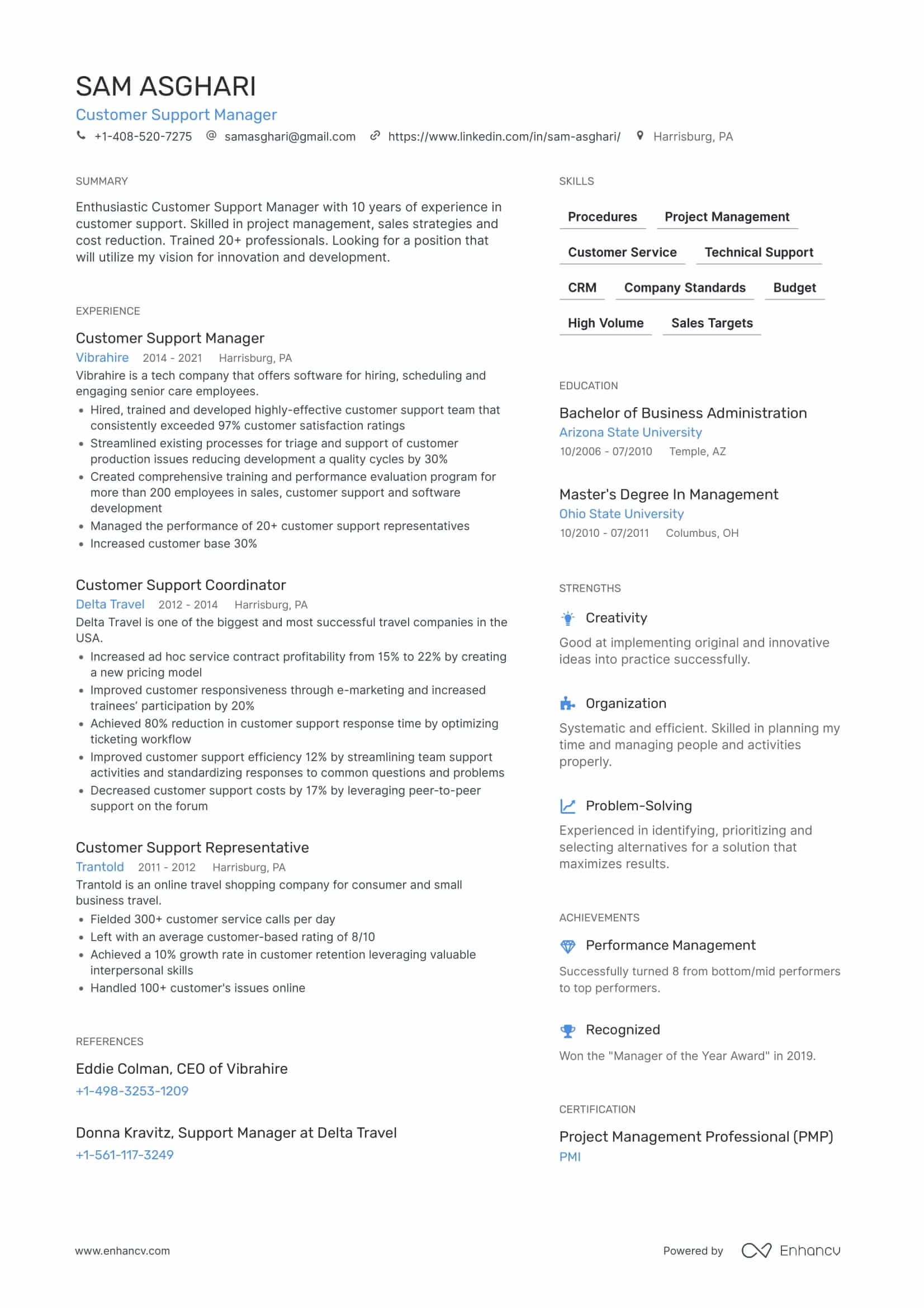 Customer Support Resume Example