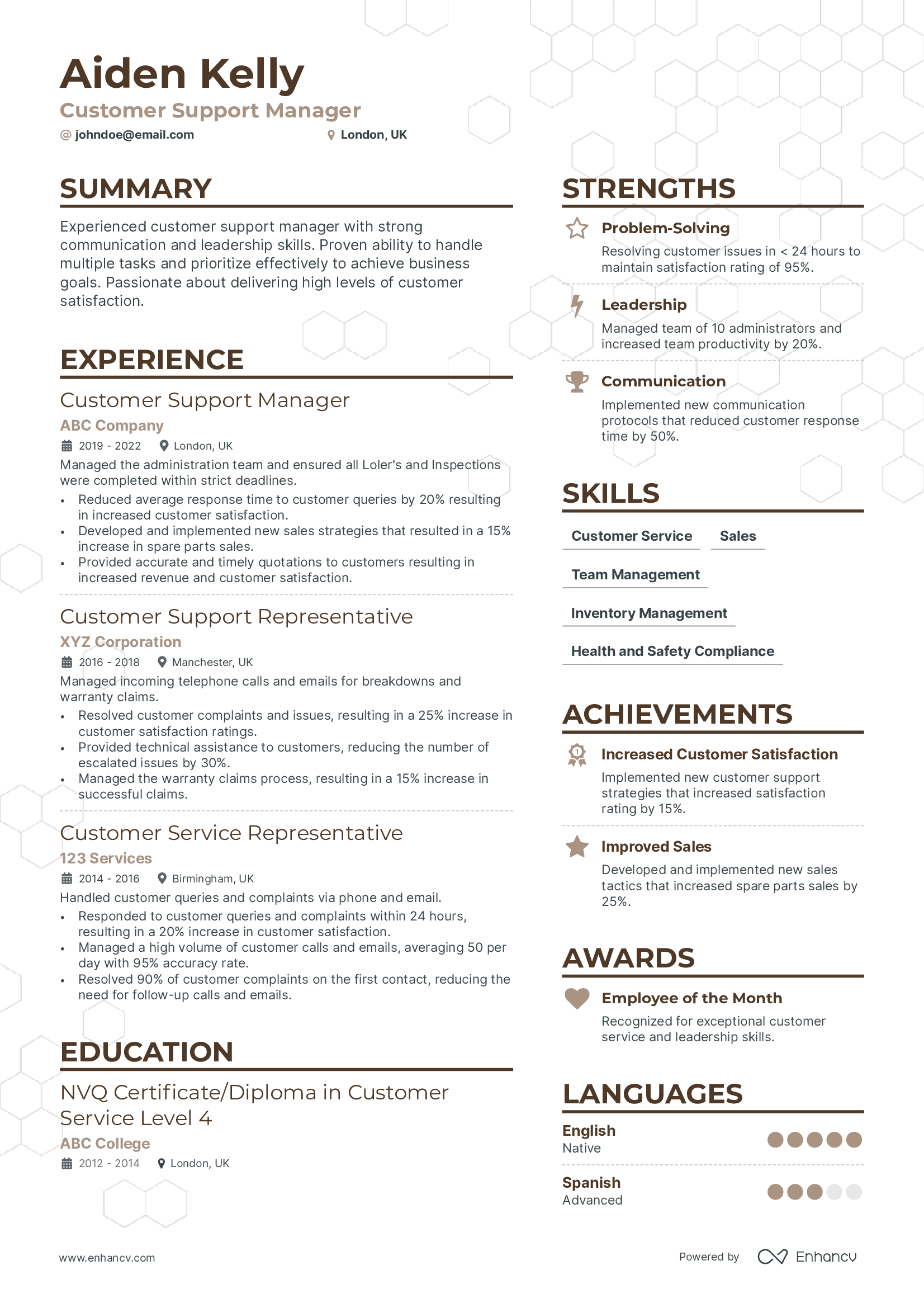Customer Support Manager resume example