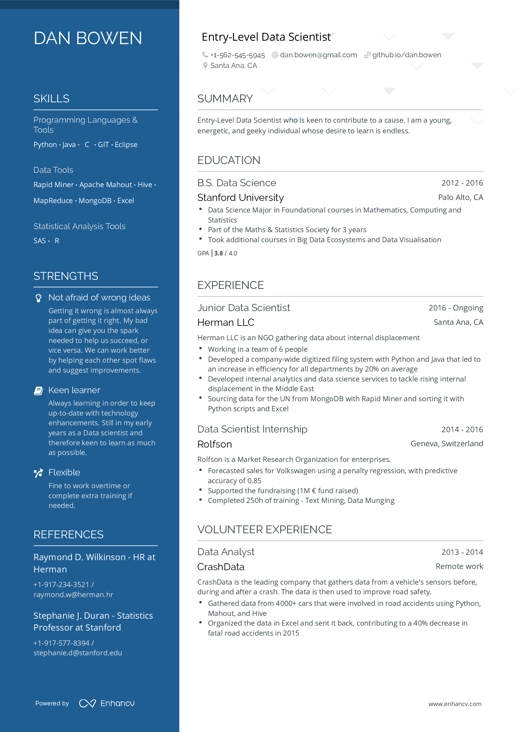 resume for entry level data scientist