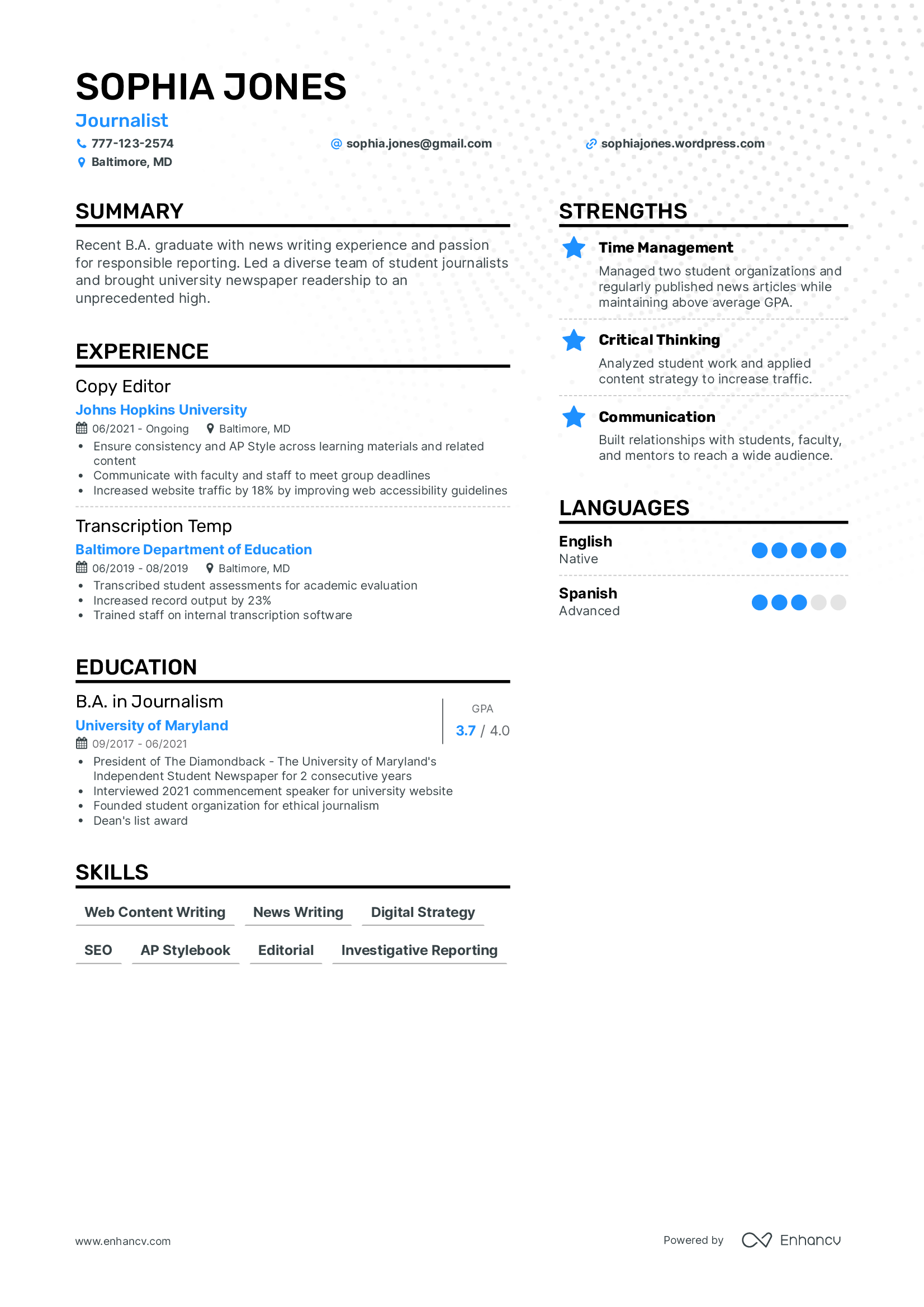 Entry Level Journalist resume