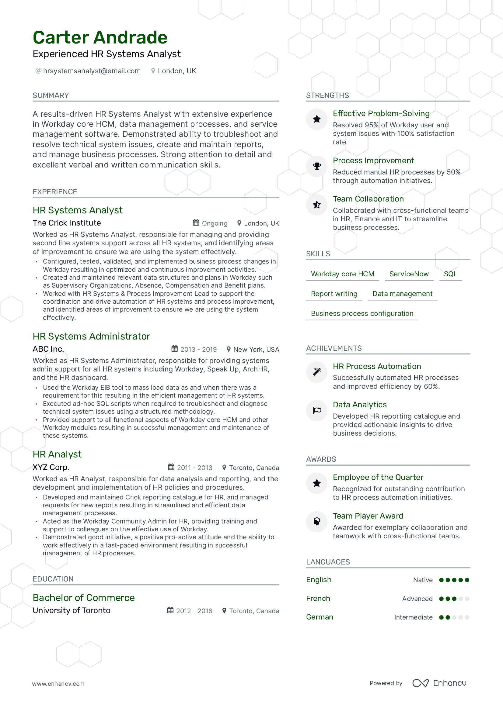 Experienced HR Systems Analyst resume example