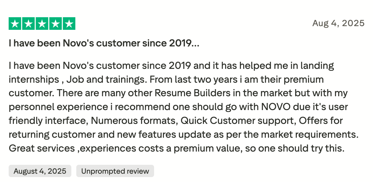 Novoresume user review   Trustpilot